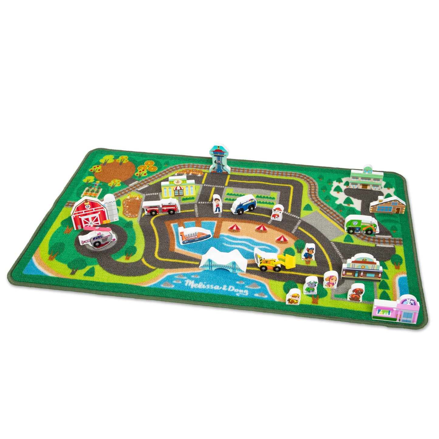 Melissa & Doug PAW Patrol Activity Rug - Adventure Bay (22 Pieces) PAW Patrol Town Mat with Wooden Toys for Ages 3+