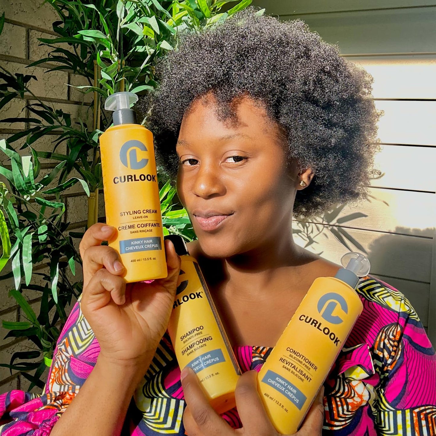 Curlook Kinky-Coily Hair Package | Shampoo, Conditioner & Leave-In Styling Cream Set | Sulfate-Free, Silicone-Free | 400ml (13.5 oz) Each Bottle | Made in Canada Curly Hair Products | Pack of 3