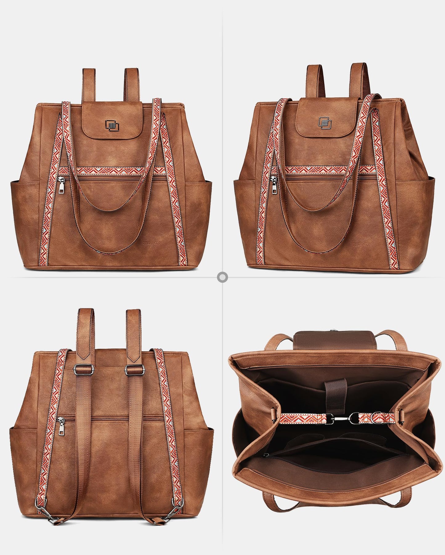 FADEON Large Laptop Tote Bag for Women Designer Leather Laptop Bag Fashion Travel Backpack Purse Shoulder Handbag Brown
