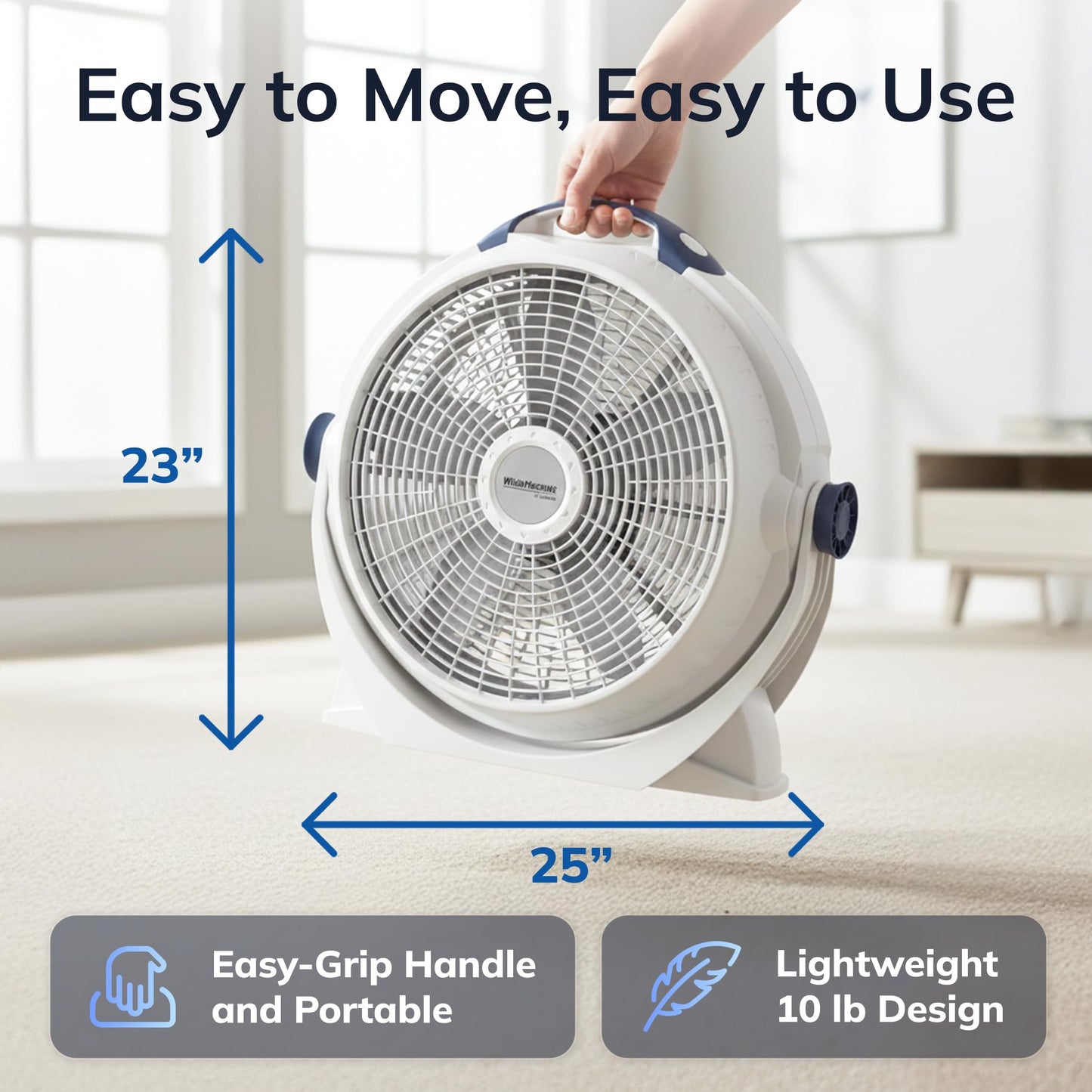 Lasko WINDMACHINE 20" High Velocity Floor Fan with 3 Speeds, 360° Directional Airflow, Portable Air Circulator Fan for Home, Garage & Workshop, Fully Assembled, Gray, 3301