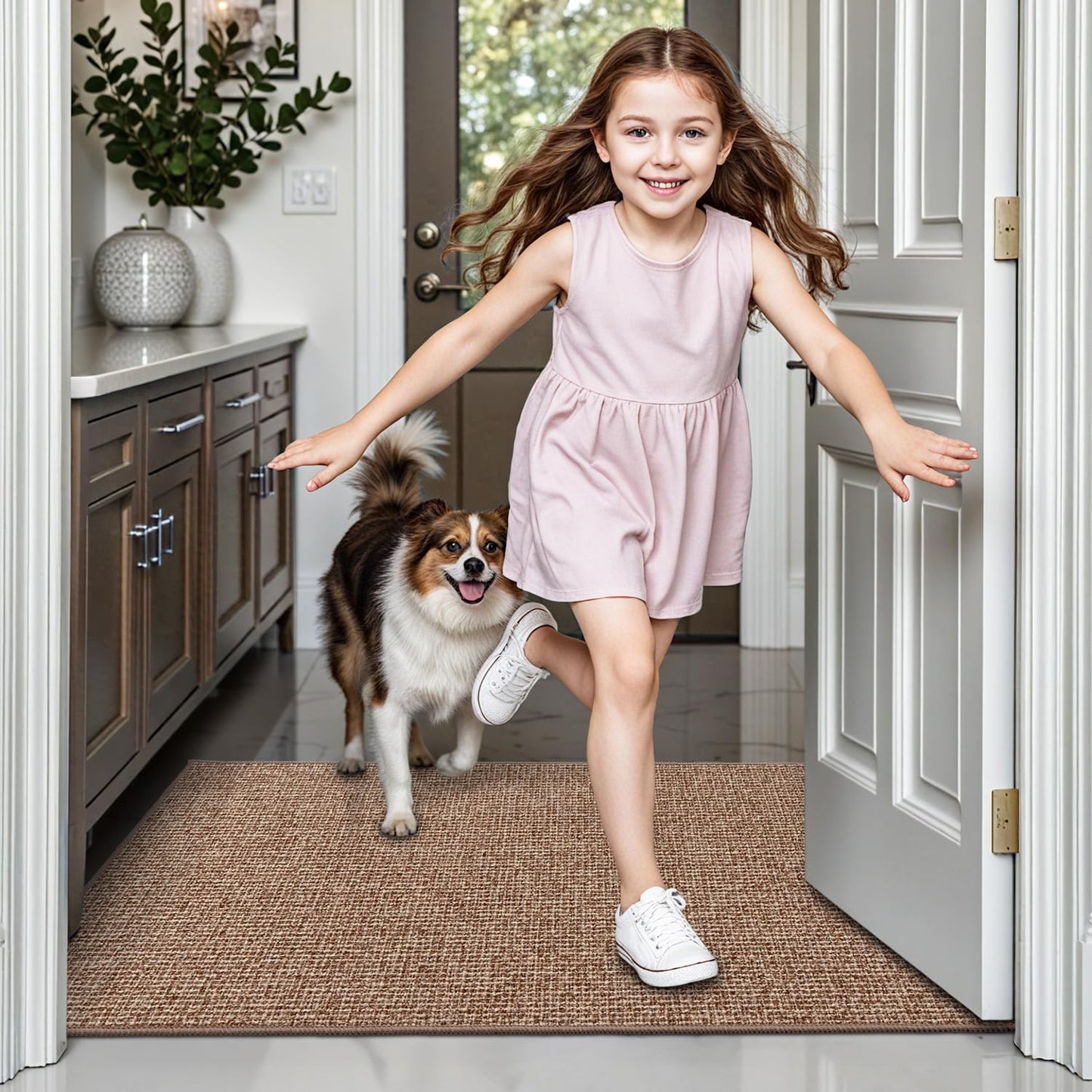 LUMI Indoor Door Mat 36"x56", Ultra Thin Low Profile Non-Slip Doormat for Home Entrance, Absorbent & Stain-Resistant Welcome Mats, Washable Entryway Mat for Front Door, Patio, Porch, Camel