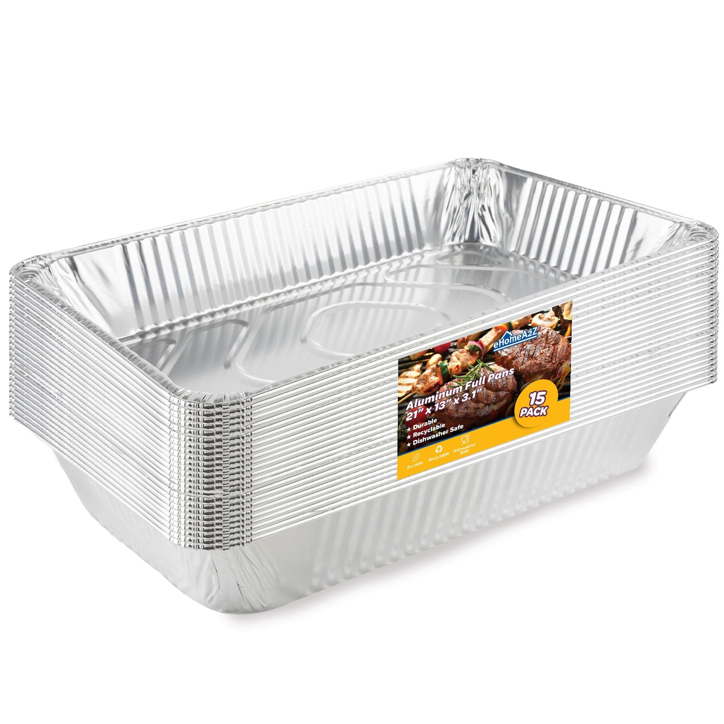 EHOMEA2Z Large Aluminum Pans Full Size Deep Foil Disposable Durable Large Steam Table Pans for Baking Serving, Chafing Trays for Caterers, Bakeware 21 x 13 x 3 (15)
