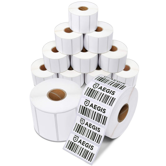 Aegis Adhesives - 2x1 inch Direct Thermal Labels, UPC Barcodes & Address Label Stickers, Perforated, Compatible with Rollo, Zebra, and Other Desktop Label Printers (12 Rolls, 1300 Labels/Roll)