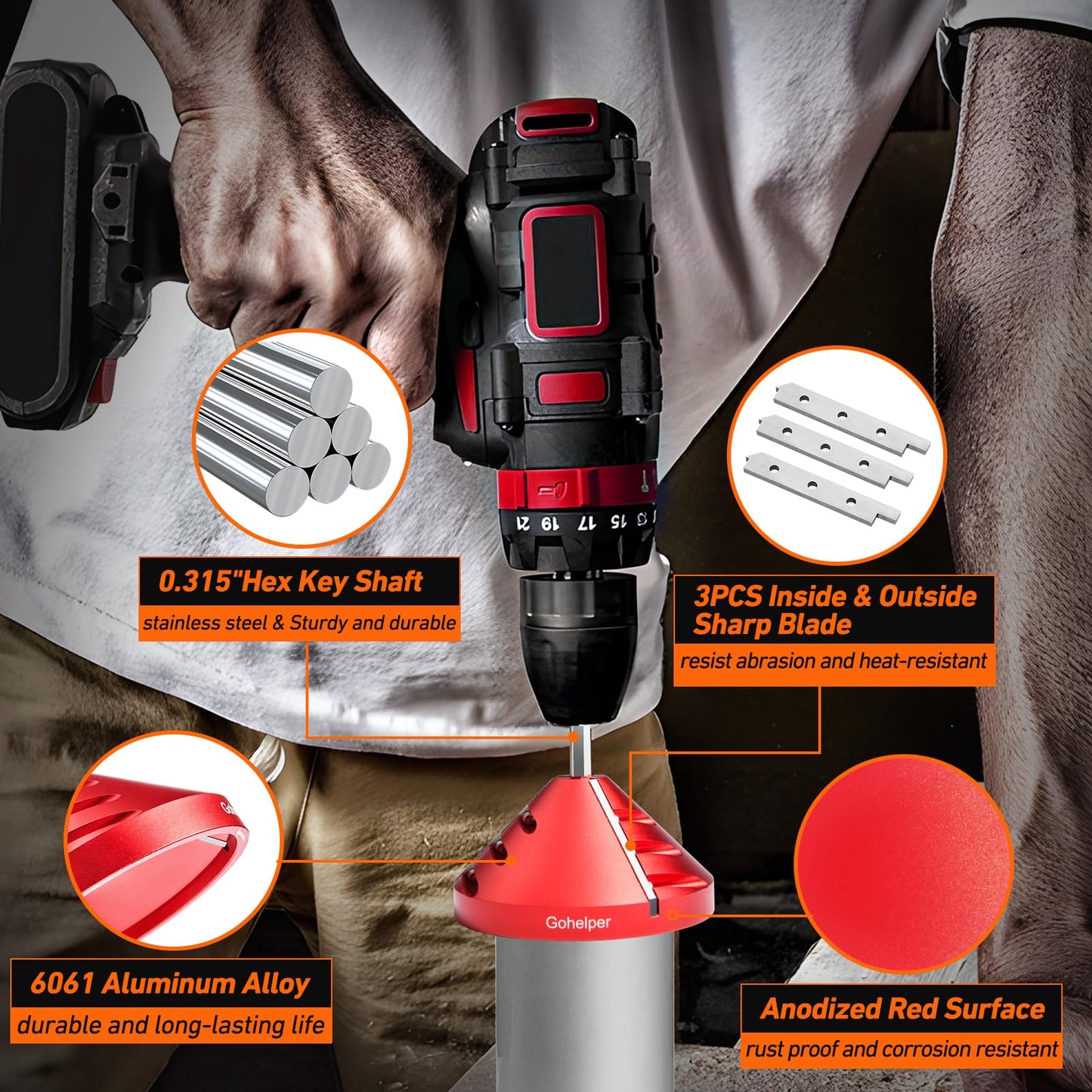 2 in 1 Inner-Outer PVC Deburring Tool, PVC Chamfer Tool, Pipe Deburring Reamer Plumbing Tool for OD 0.92" to 3.89", ID 0.75" to 3.5" PVC, CPVC, ABS, PP, PE Pipe