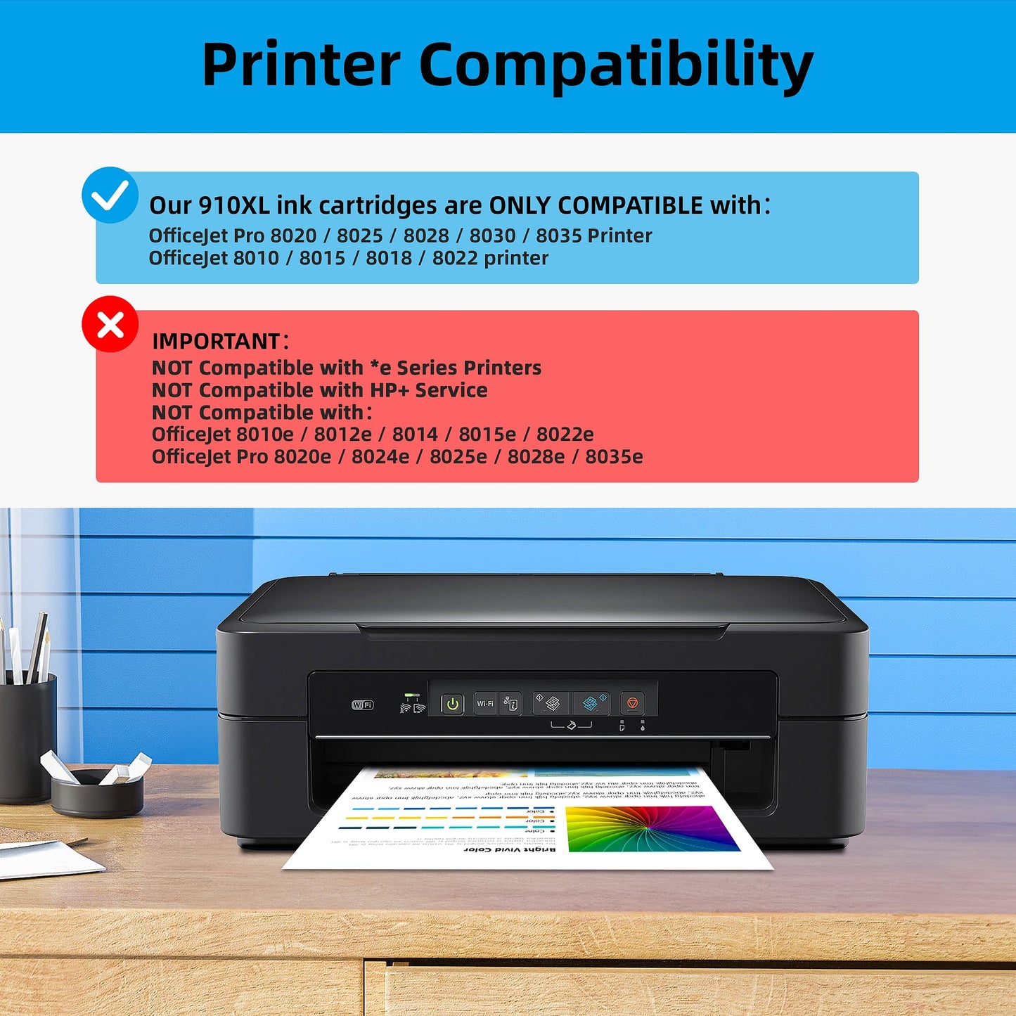 910XL Ink Cartridges for HP Printers (4-Pack) Replacement for HP 910XL Ink Cartridges Combo Pack Work for OfficeJet 8010 8020 Series, Pro 8020, 8030 Series Printer 3JB41AN | Black Cyan Magenta Yellow