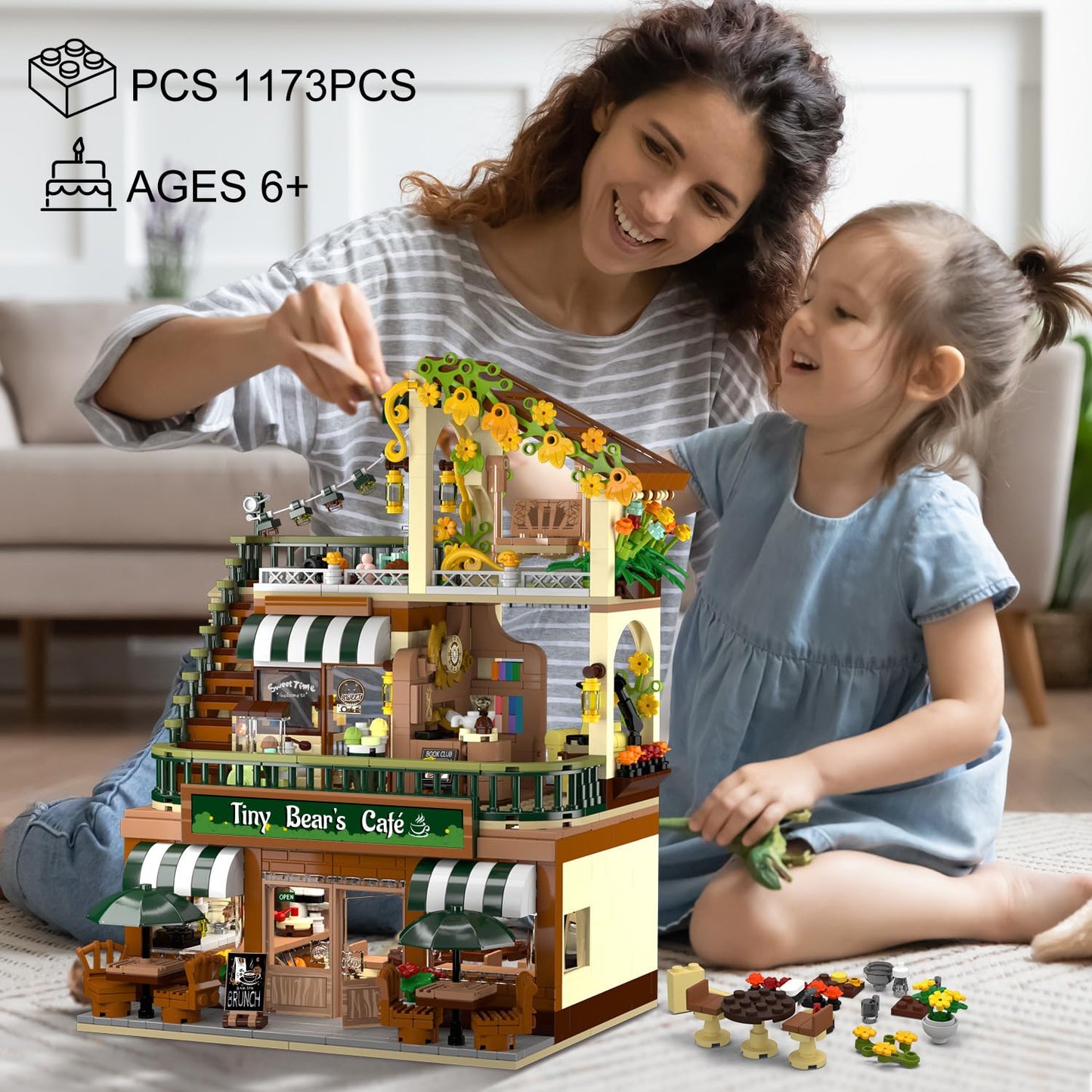 INSOON City Coffee House Building Set with Light, 1173 PCS Cafe Shop Building Block Toy with Ordering Counter Baking Room, Architecture Construction Model for Adults Teens Kids Boys Girls Ages 6-12+