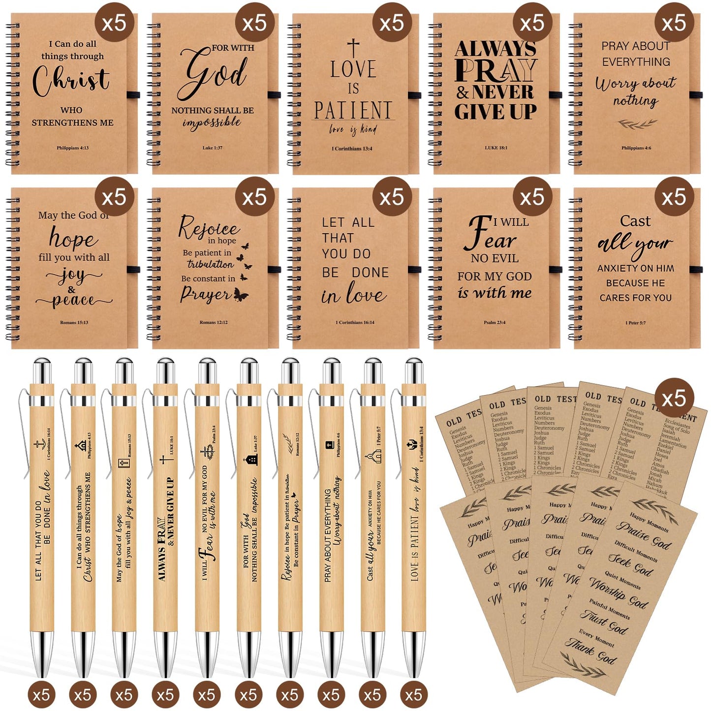NEOACT 150 Pcs/50 Set Mothers Day Gifts, Bulk Christian Spiral Notebook with Bible Ballpoint Pen and Bookmark, Prayer Journal Christian Gifts for Women, Bible Study Groups, Church Members and Church Families