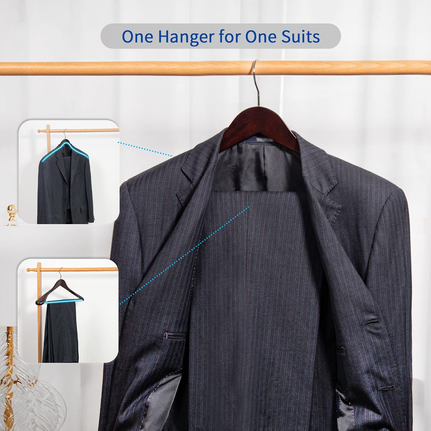 Nature Smile Luxury Mahogany Wooden Suit Hangers - 12 Pack - Wood Coat Hangers,Jacket Outerwear Shirt Hangers with Extra-Wide Shoulder, 360 Degree Swivel Hooks & Anti-Slip Bar with Screw