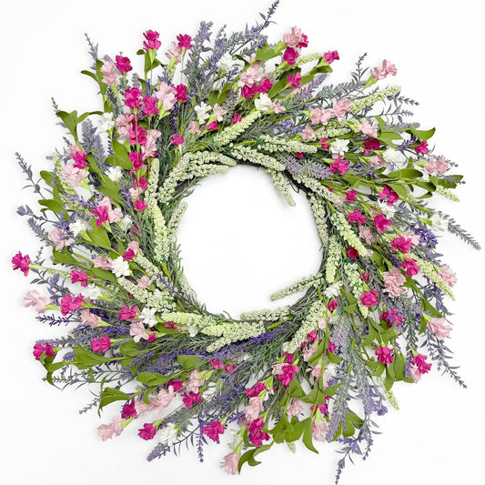 Artgar 26 Inch Spring Wreaths for Front Door, Spring Summer Lavender Paper Flower Wreaths for Home Farmhouse Windows Walls Porch Wedding Indoor Outdoor Decor for All Seasons (Pink)