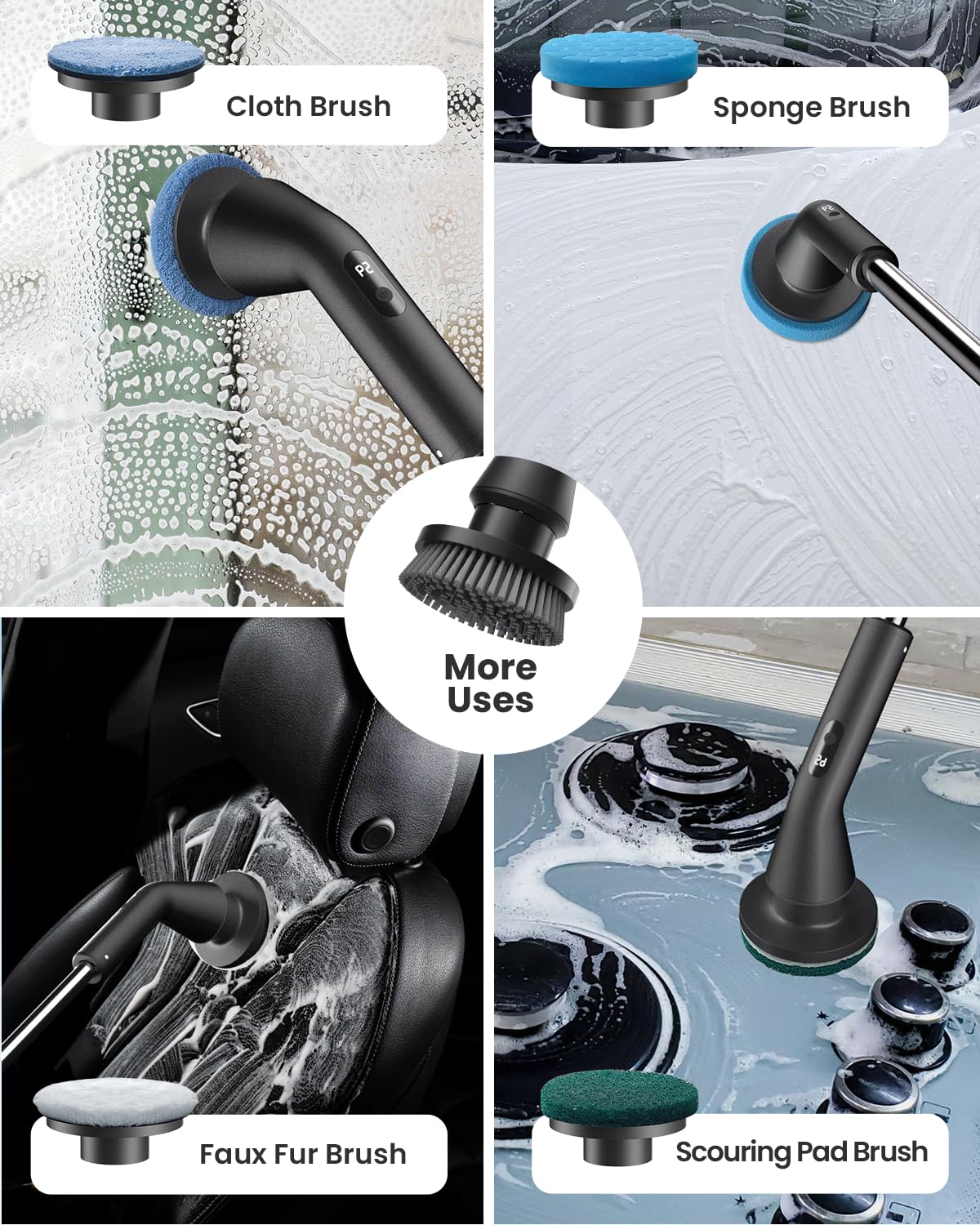 Topmako Electric Spin Scrubber, Upgraded IPX7 Cordless Cleaning Brush for Bathroom Shower, Household Cleaning Scrubber with 7 Brush Heads, Adjustable Long Handle and 2 Rotating Speeds for Tub Floor