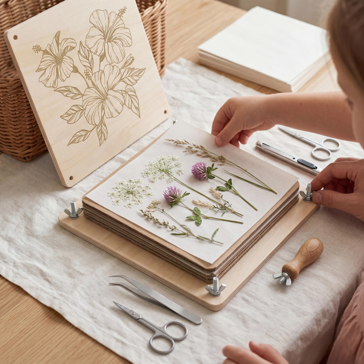 FOCHIER F Flower Press Kit for Adults & Kids, Extra Large Wooden Flower Press Kit with Tools, 30 Blotting Papers, for Pressed Flowers, Resin Art, DIY Crafts & Flower Preservation