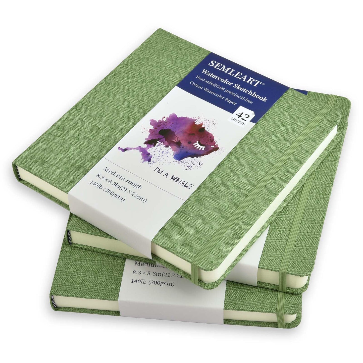 Hardcover Watercolor Journal, 42 Pages, 8.3x8.3, 140 lb/300 GSM, Acid-Free, Cold Press, Cotton Pulp, Perfect for Artists & Travel Sketching (8.3×8.3in)
