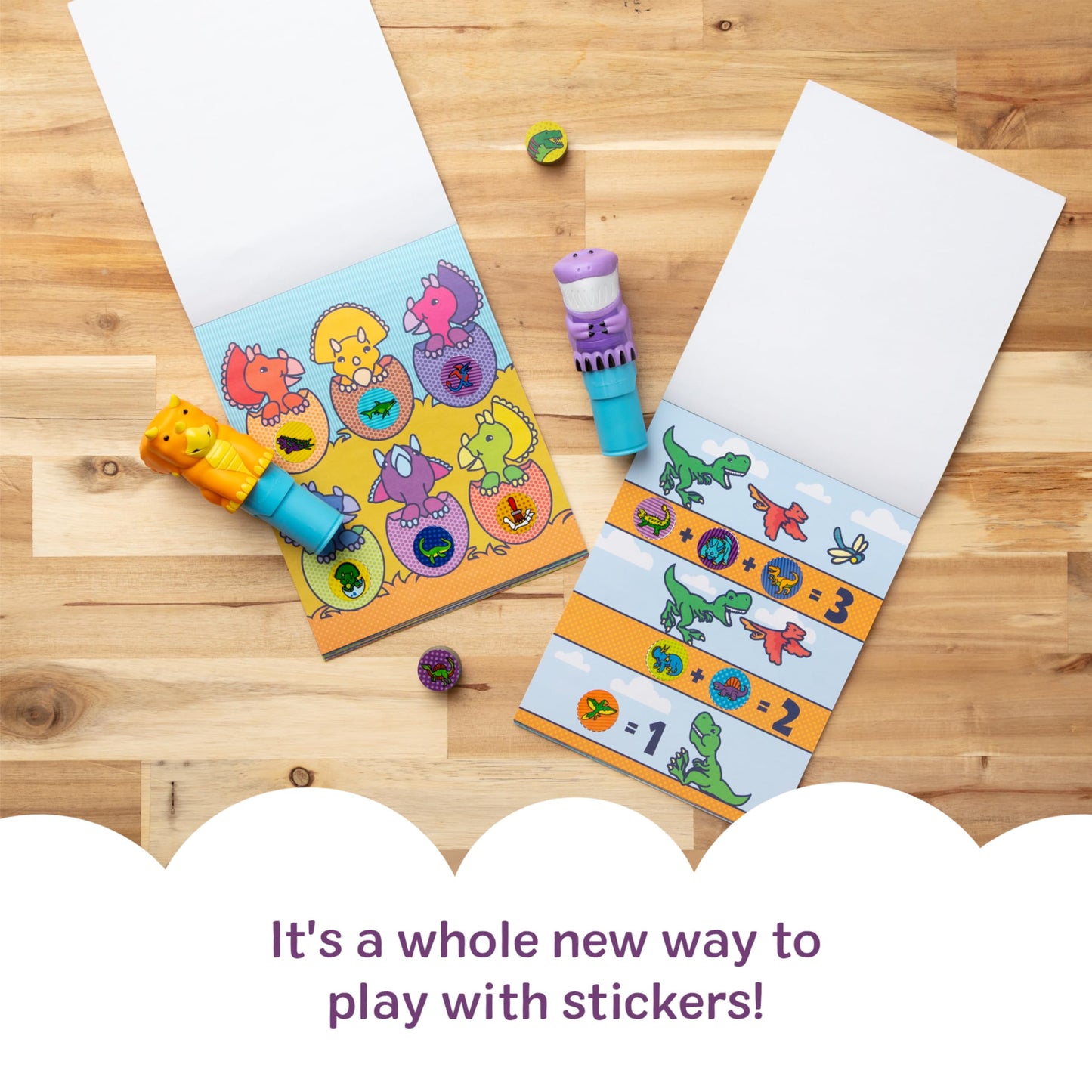 Melissa & Doug Sticker Wow!™ T-Rex and Triceratops Bundle: Two 24-Page Activity Pads, 2 Sticker Stampers, 900 Stickers, Arts and Crafts Fidget Toy Collectible Characters - FSC Certified