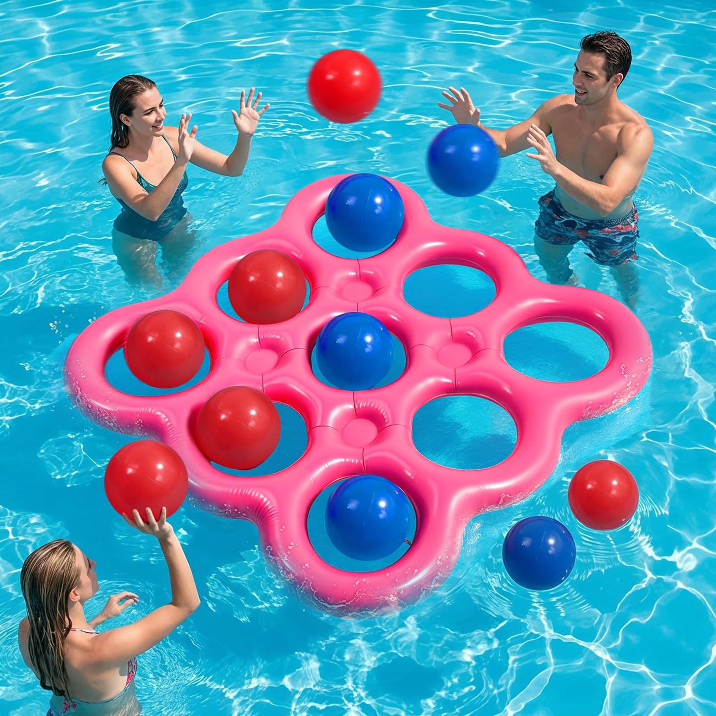 MoKo Pool Water Toys Tic-Tac-Toe Games Set, Inflatable Floats Toy with 10 Balls, Pool Games for Family Party Outdoor Beach Adults Teens Kids 2-10 Players, Lake Blue