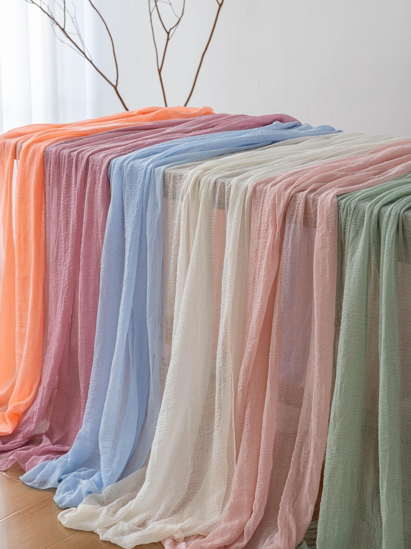Keketo 6pcs Blush Pink Gauze Rustic Cheesecloth Table Runner 120 Inch 10 FT for Wedding Baby Shower Bridal Shower Birthday Engagement Garden Outdoor Party Long Sheer Boho Decorations