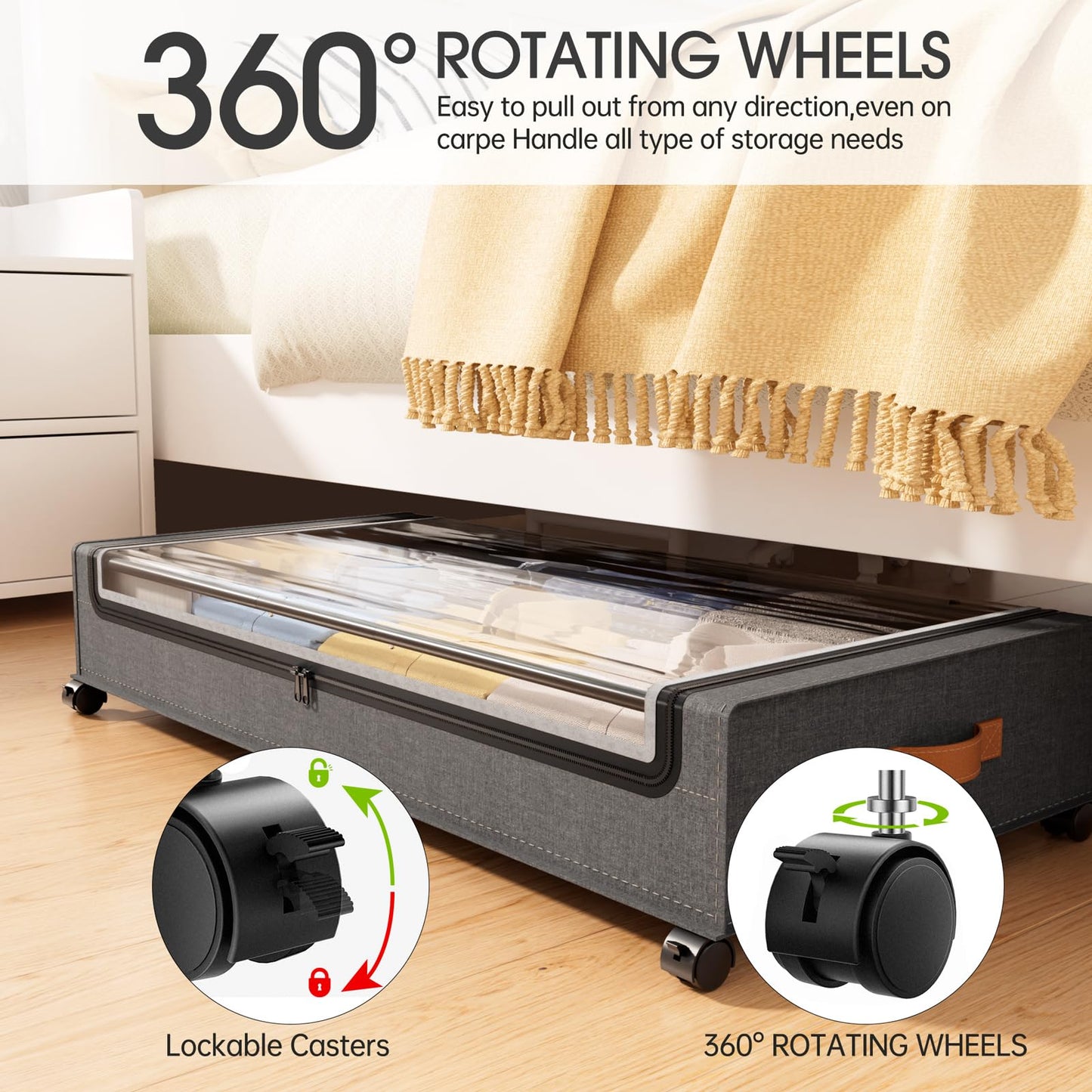 Yecaye 70L Under Bed Storage with Wheels, 2Pack Larger Capacity Under Bed Storage Containers, Underbed Shoe Storage Organizer, Rolling Under Bed Metal Drawers for Clothes, Blankets(35.5 x 17 x 6.7in)