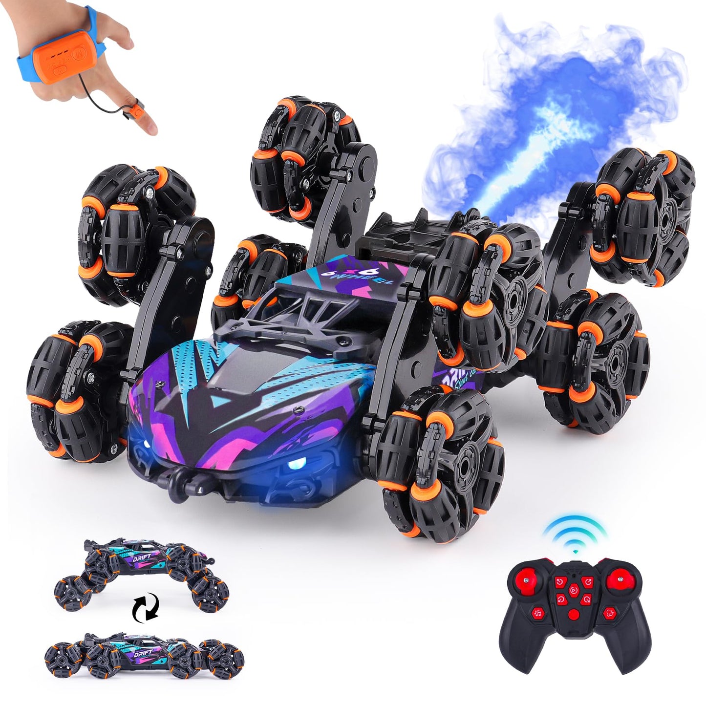 NEXBOX Cool 8 Wheels Hand Controlled RC Stunt Car Toys, Xmas Gifts and Birthday Presents for Kids, Gesture Sensing Remote Control Cars for Boys Age 6 7 8-10 11 12 Year Old