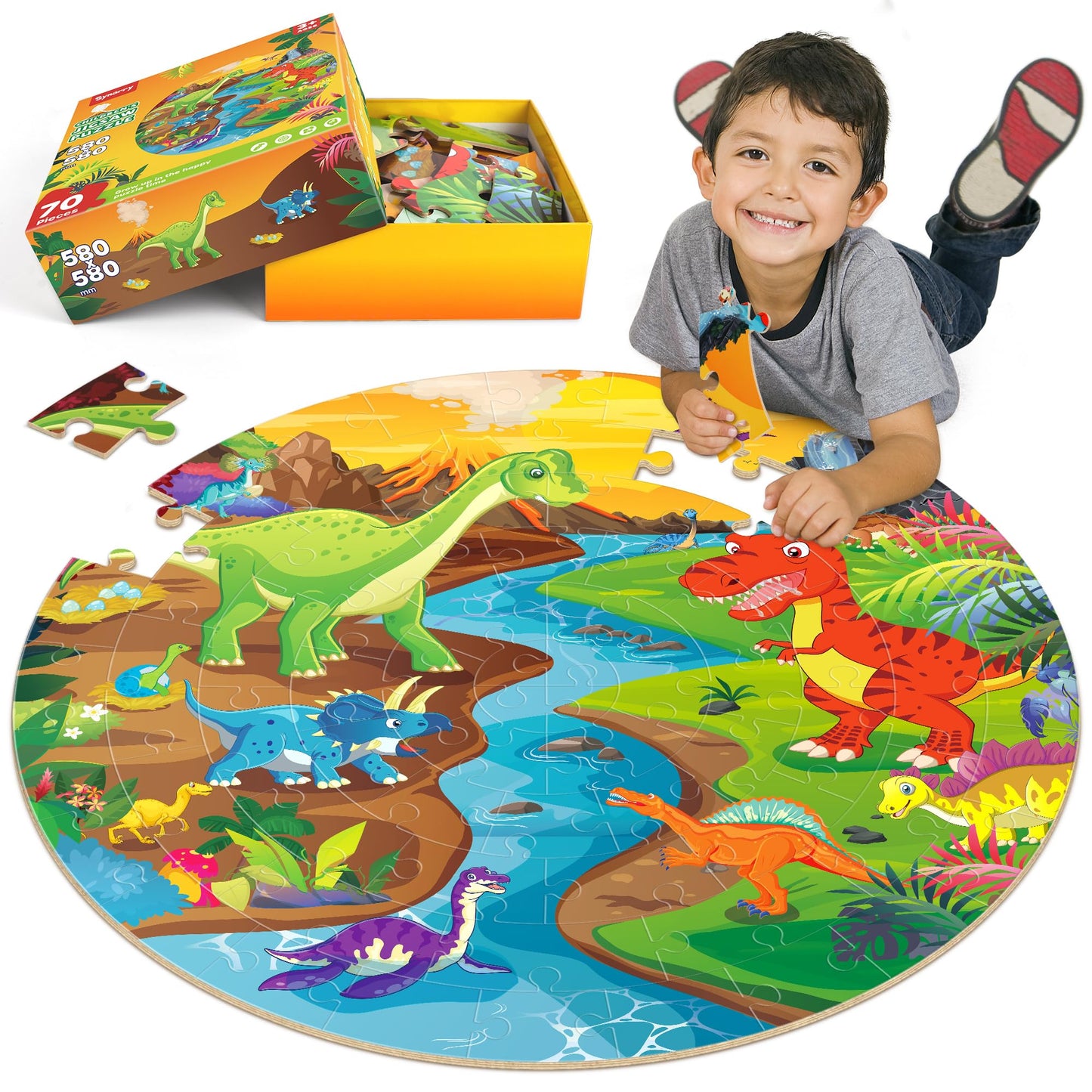 SYNARRY Floor Puzzles for Kids Ages 4-8, Large 70 Piece Dinosaur Puzzles for Kids 3-5, Jigsaw Puzzle for Kids Ages 4-6, Preschool Dinosaur Toys Gifts for 3 4 5 6 7 8 Years Old Boys Girls