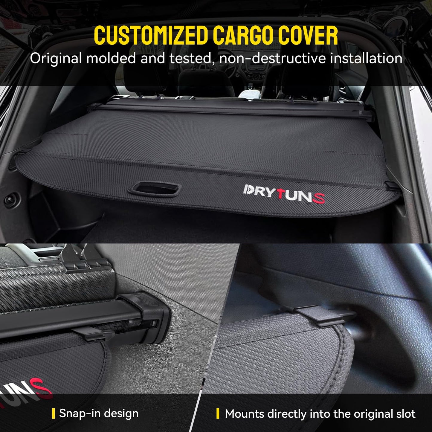 Drytuns Cargo Cover Retractable Trunk Cover Privacy Shade for 2018-2023 2024 Chevy Chevrolet Equinox GMC Terrain, Not for EV Model