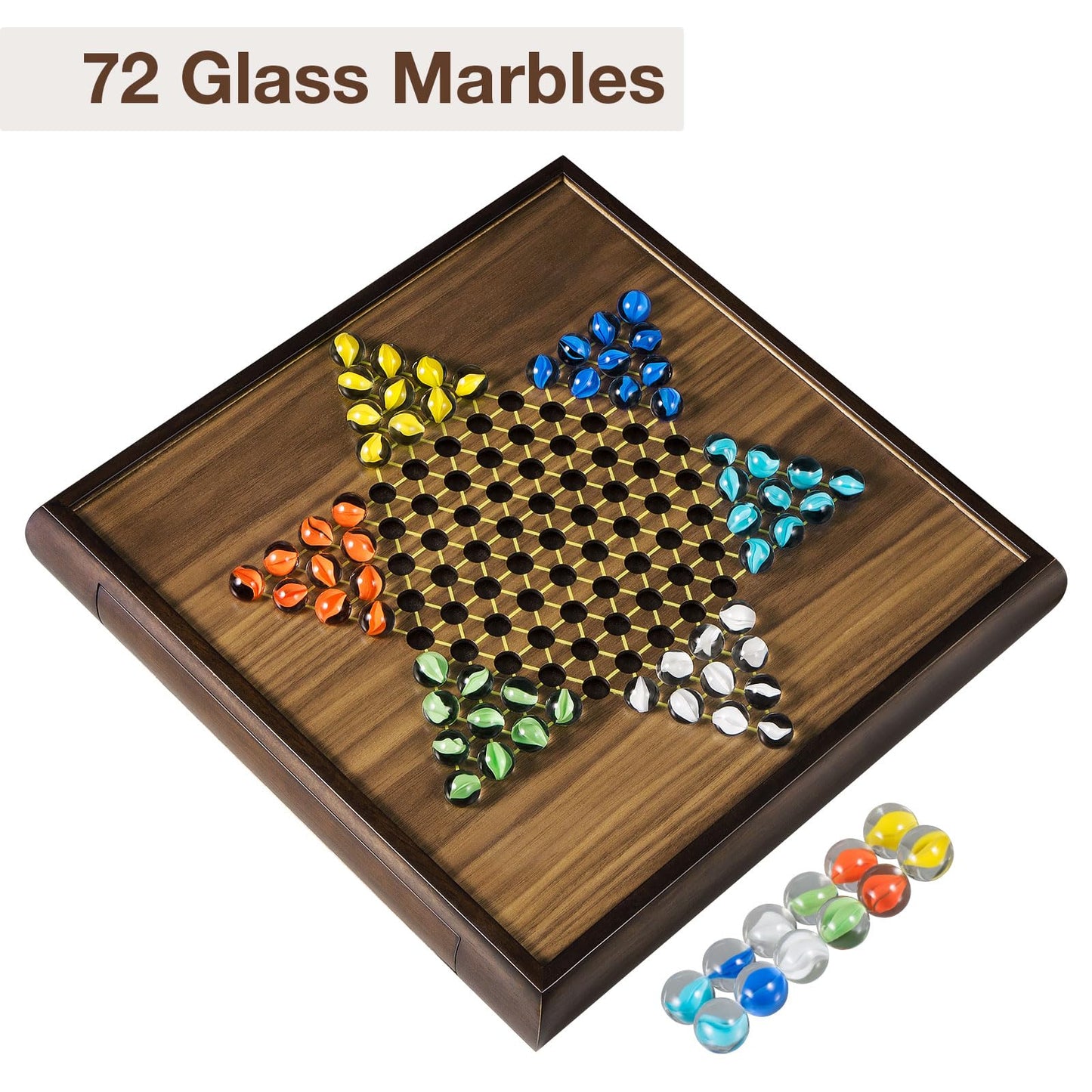 ELONGDI 2 in 1 Magnetic Chess Set & Chinese Checkers 13" Wooden Board Game with Storage Drawer and 60 Glass Marbles + Bonus 12 Spare & 2 Extra Queens,for Kids and Adults