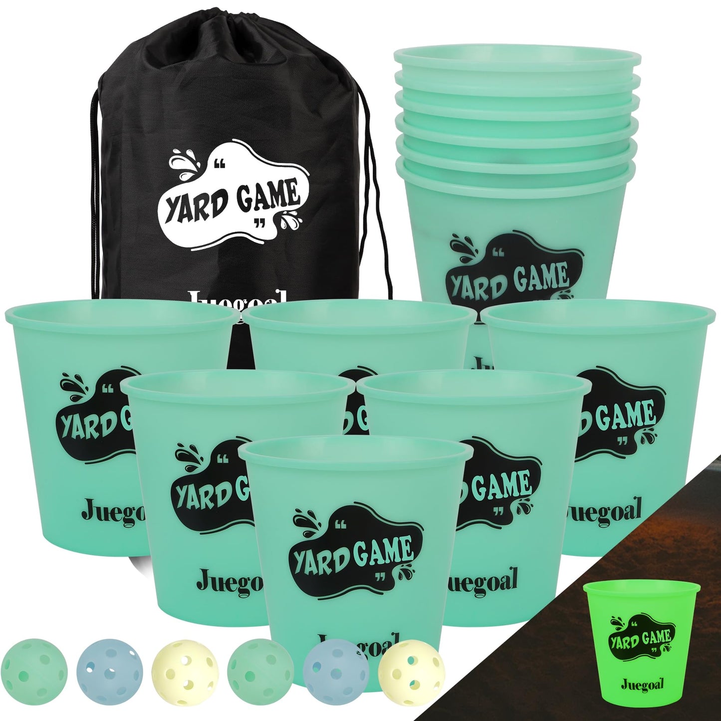 Juegoal Outdoor Toss Game Glow in Dark with Noctilucent 12 Buckets & 6 Balls, Throwing Game for Beach, Camping, Lawn and Backyard