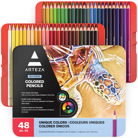 ARTEZA Colored Pencils, 48 Wax-Based Color Pencils, Vibrant Coloring Pencils in Tin Box for Adults, Professional Art Supplies
