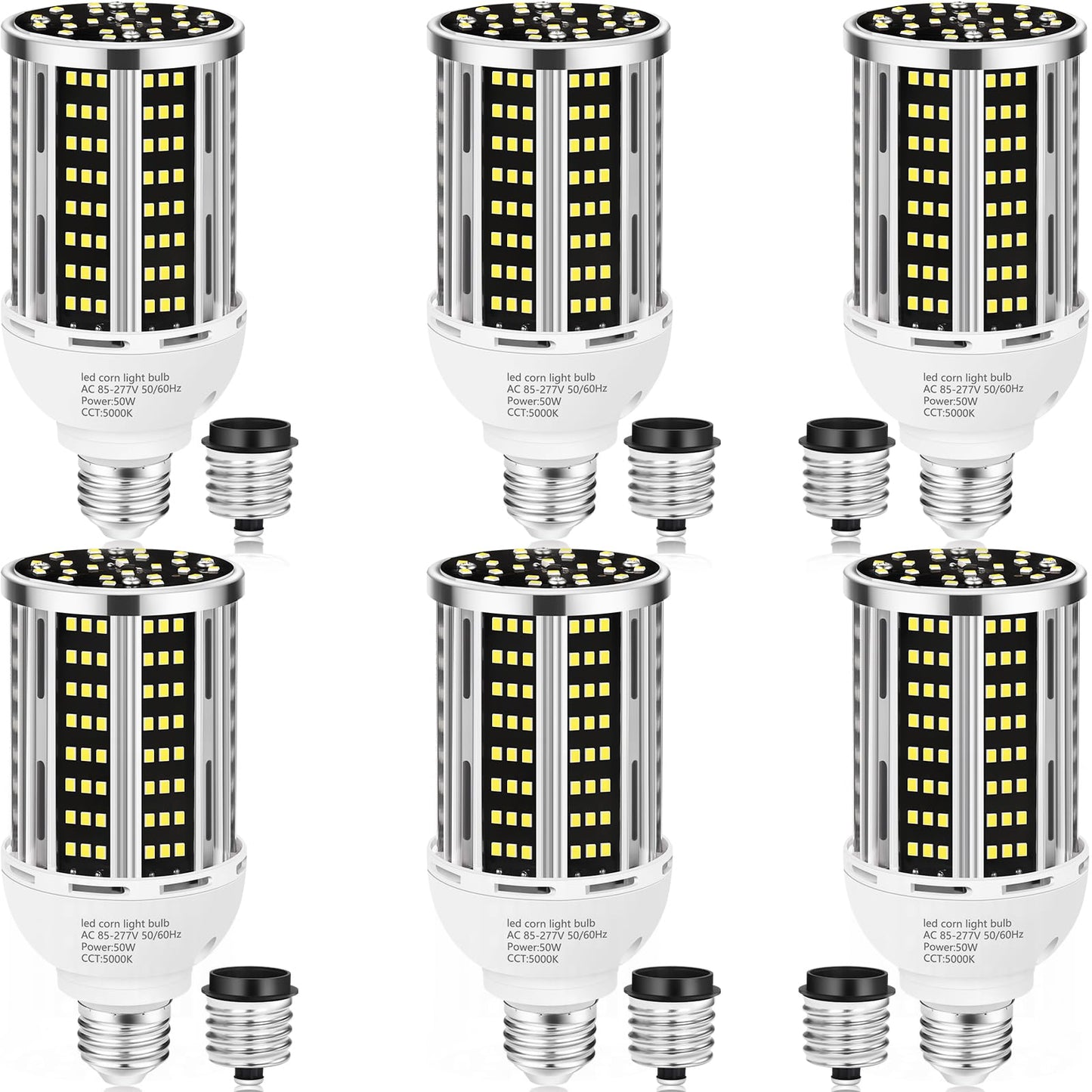 50W LED Corn Light Bulb(6 pack),5000K (500W Equivalent ) Commercial Grade Daylight E26/E39 6500LM Medium Mogul Base LED Lamp,Large Area Lights For Outdoor Indoor Garage Warehouse Factory Bay Light