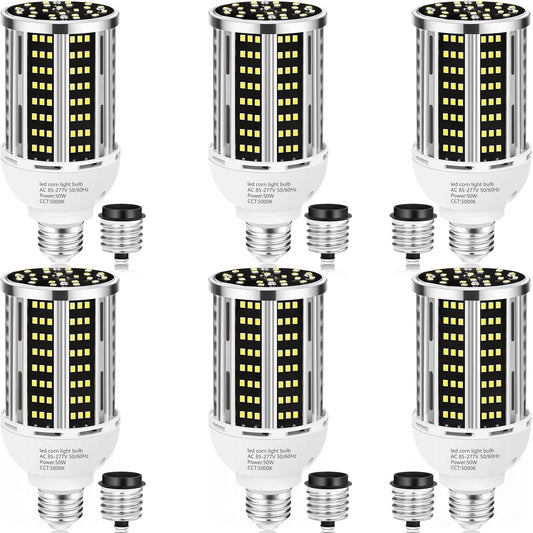 50W LED Corn Light Bulb(6 pack),5000K (500W Equivalent ) Commercial Grade Daylight E26/E39 6500LM Medium Mogul Base LED Lamp,Large Area Lights For Outdoor Indoor Garage Warehouse Factory Bay Light