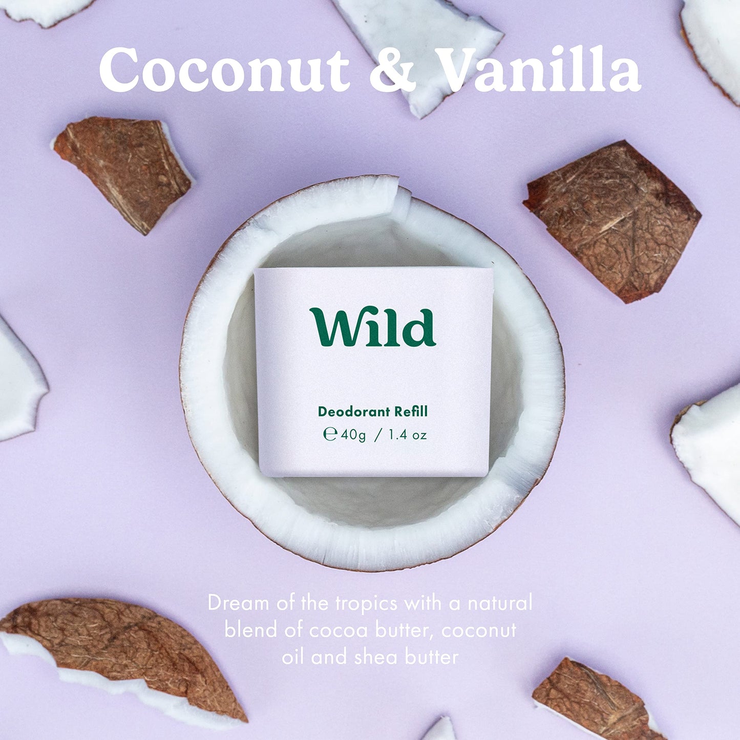 Wild - Purple Case with Refill Variety Pack - Refillable Deodorant - Aluminum Free - Includes Fresh Cotton & Sea Salt, Cherry Blossom and Coconut & Vanilla Scents - Vegan
