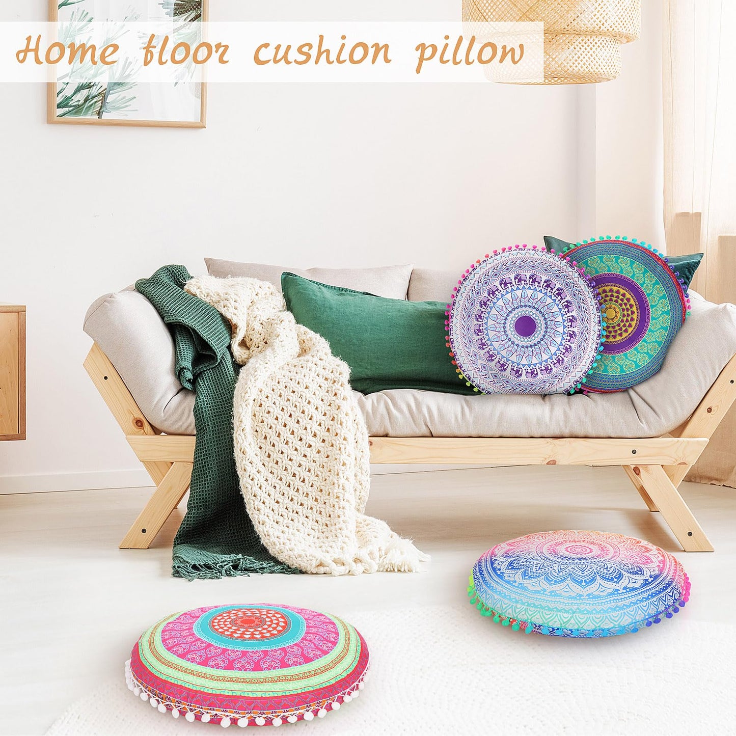 Ganeen 12 Pcs Boho Floor Cushions for Classroom Kids Seating Pillow Flexible Floor Cushions Meditation Pillows for Toddler Sitting at Home School Classroom Kindergarten Daycare Nursery (Round)