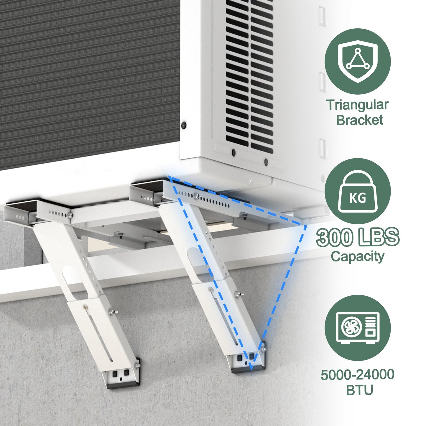 No-Drill Window AC Bracket, Upgraded Heavy-Duty Adjustable Air Conditioner Support Bracket, Fits Single/Double Hung Windows, Supports Up to 300 lbs, Easy Installation & Removal, White