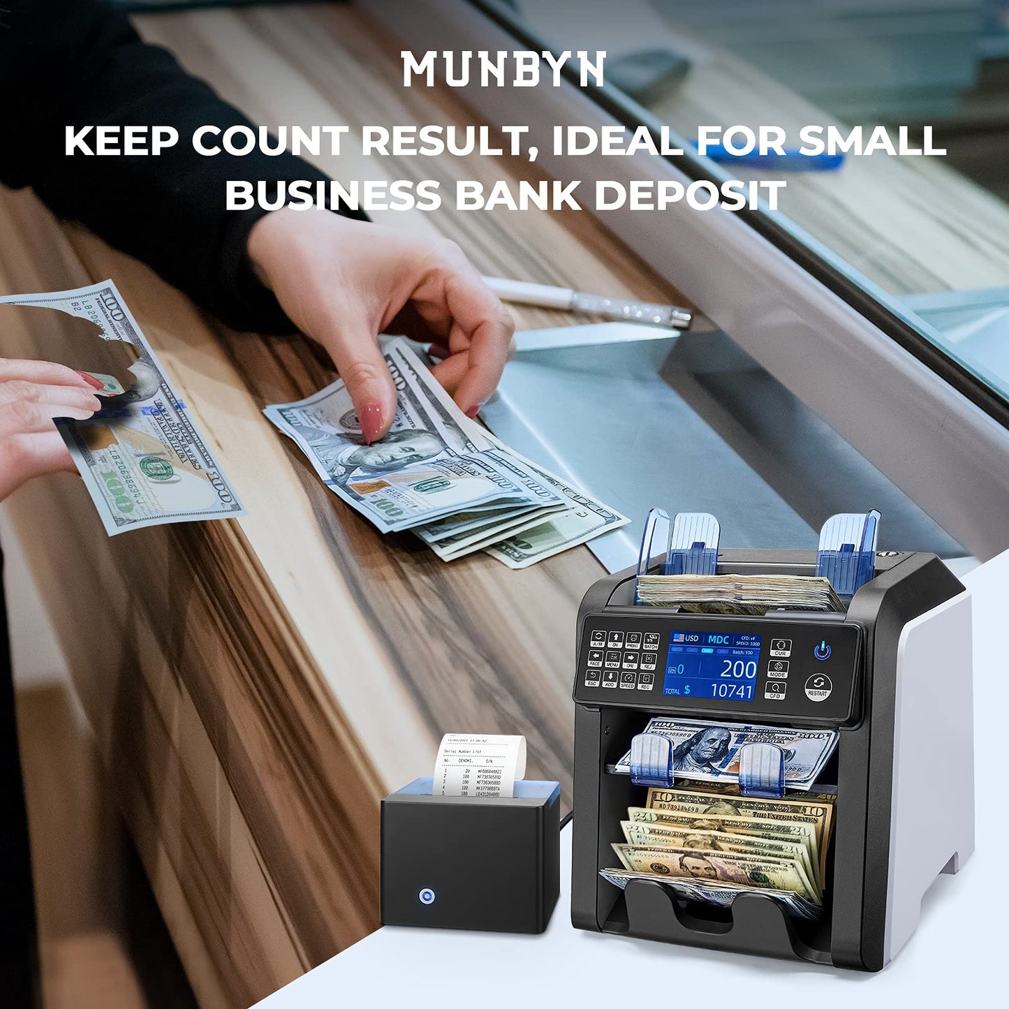 MUNBYN Thermal Printer for Mixed Denomination Money Counter Machine, Connect and Use