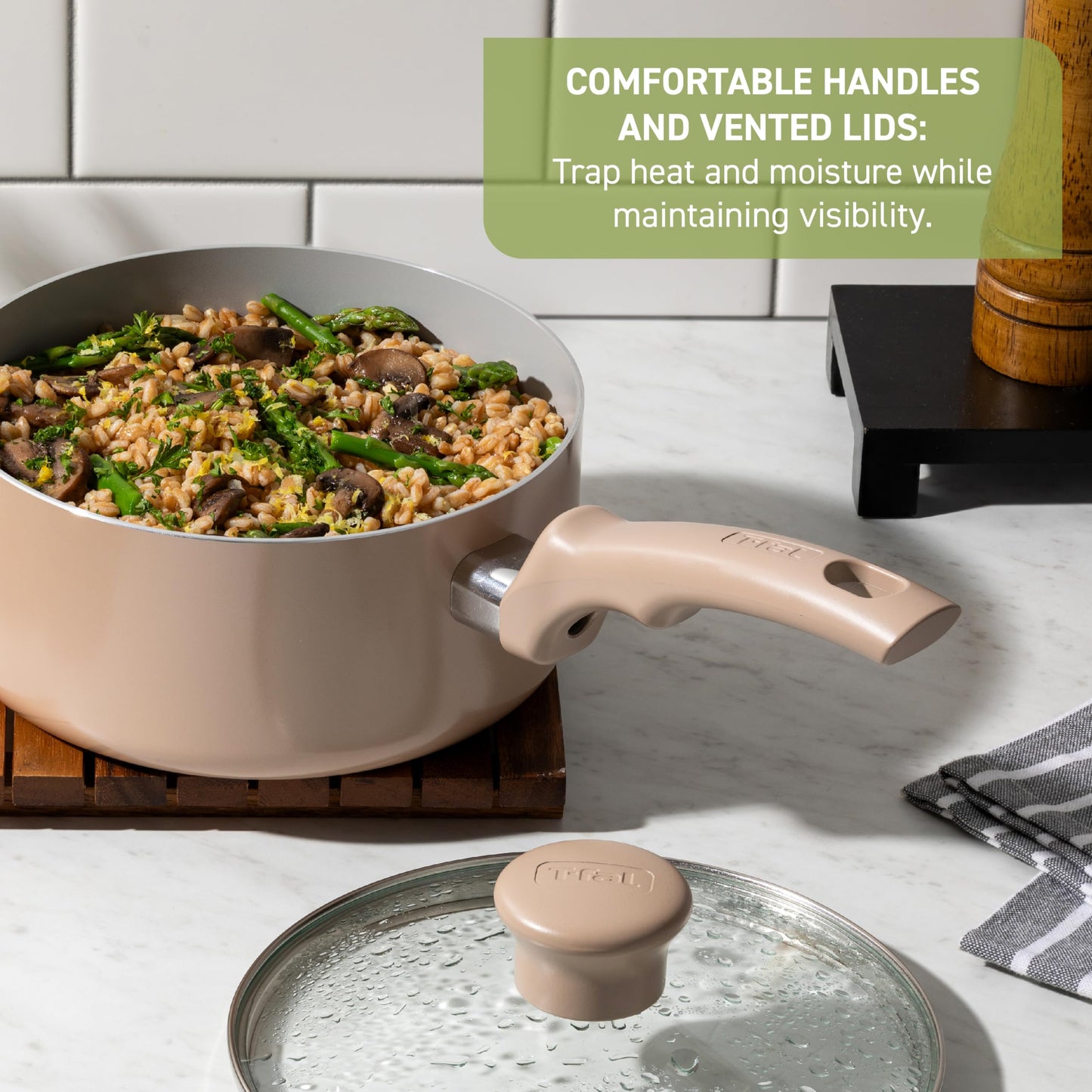 T-fal Refresh Ceramic Nonstick Frying Pan with Lid, 5 Qt, Oven Safe to 350°F Cookware, Skillet Pots and Pans, Mint Green