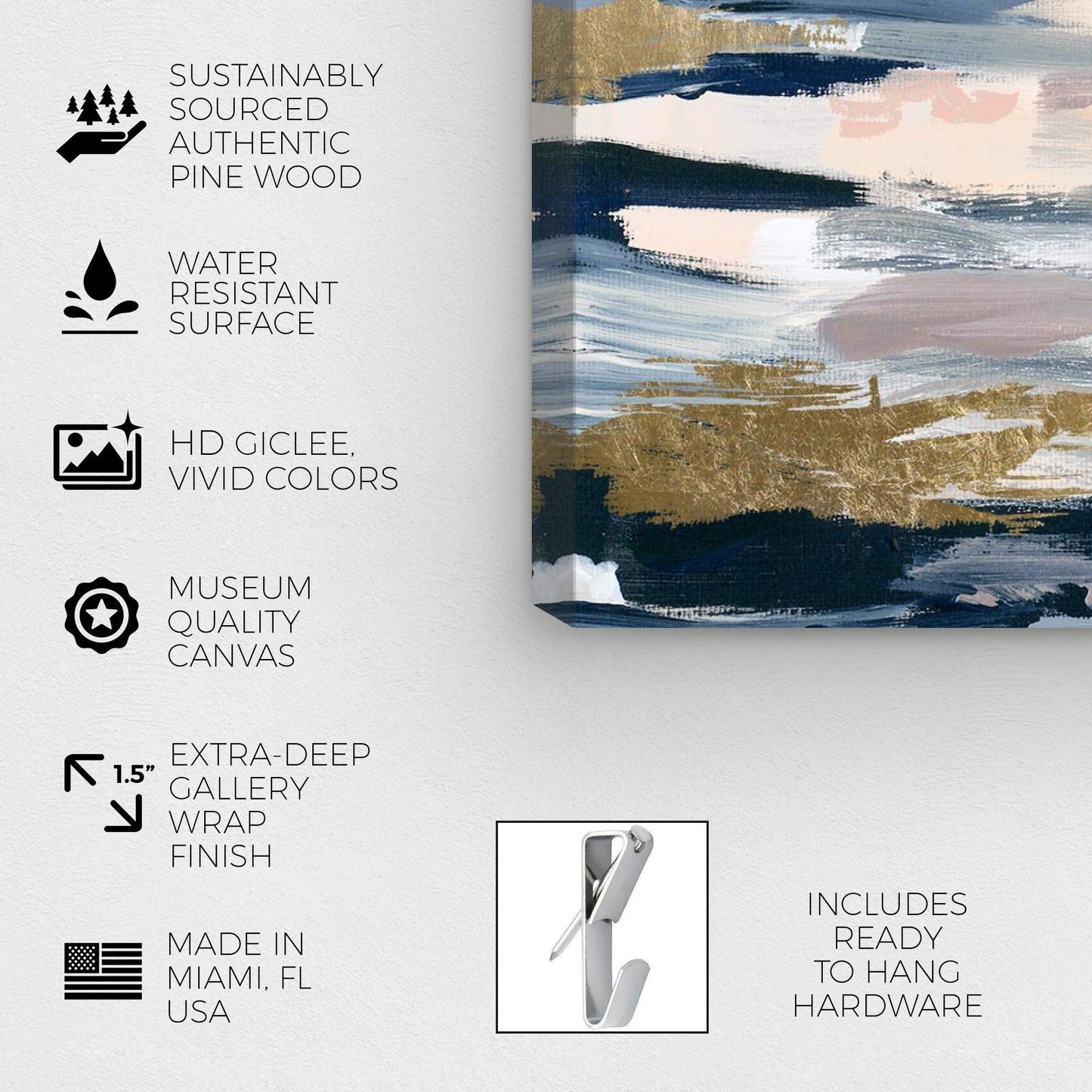 Smoke on the Water by Oliver Gal | Contemporary Premium Canvas Art Print. The Abstract Wall Art Decor Collection. 20x20 inch, Blue