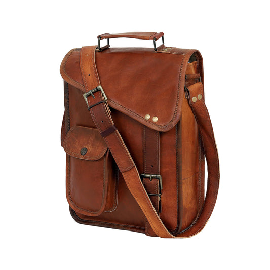 18" leather satchel tablet bag laptop case office briefcase messenger gift for men computer distressed shoulder bag