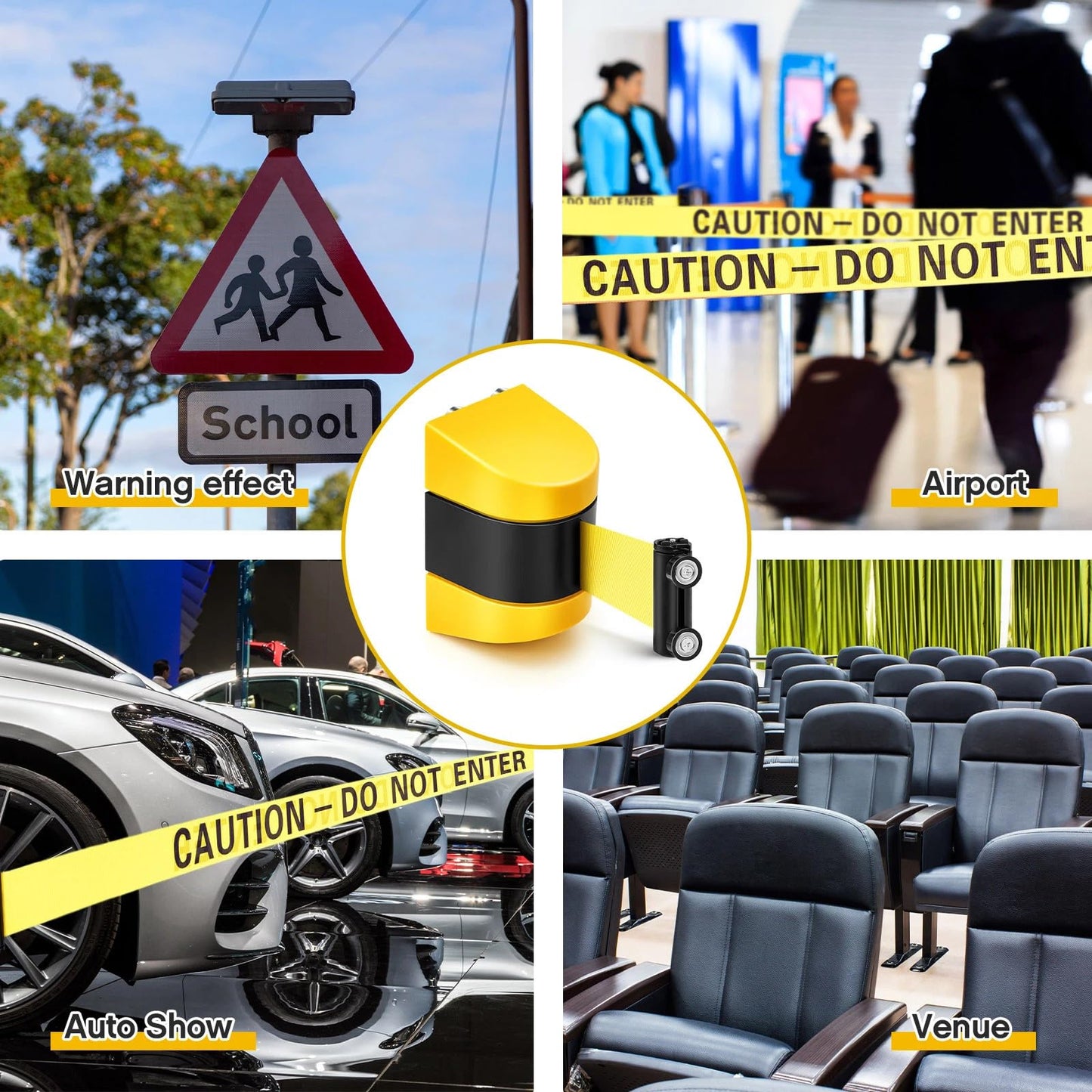 Barydat 4 Pcs 16.4 ft Magnetic Retractable Wall Mount Barrier Crowd Control Safety Caution Do Not Enter Belt with ABS Case for Grocery Retail Store Stadium