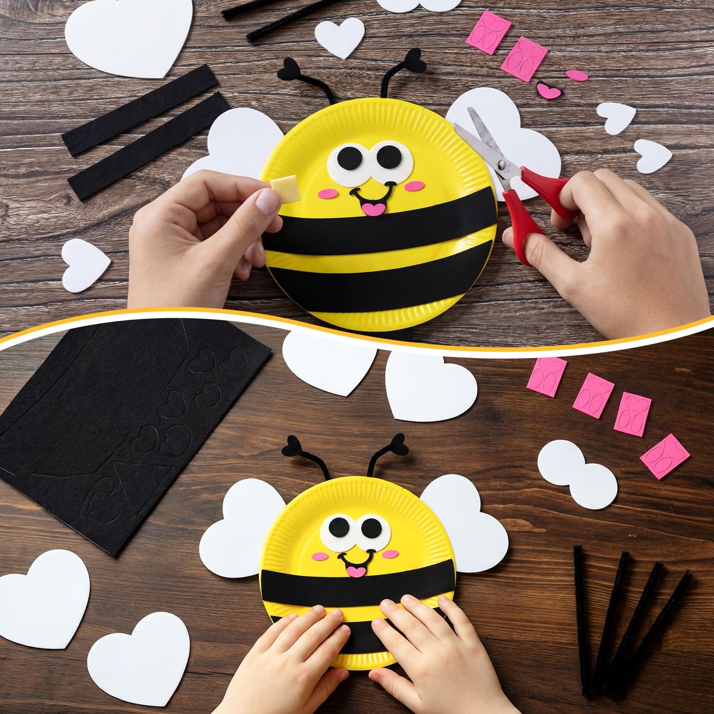 Ceenna 24 Set Bee Sign Paper Plate Craft DIY Bees Papers Plates Felt Bee Cutouts for Honey Baby Shower Birthday Wedding Party Decor Spring Summer Crafts Activity Supplies