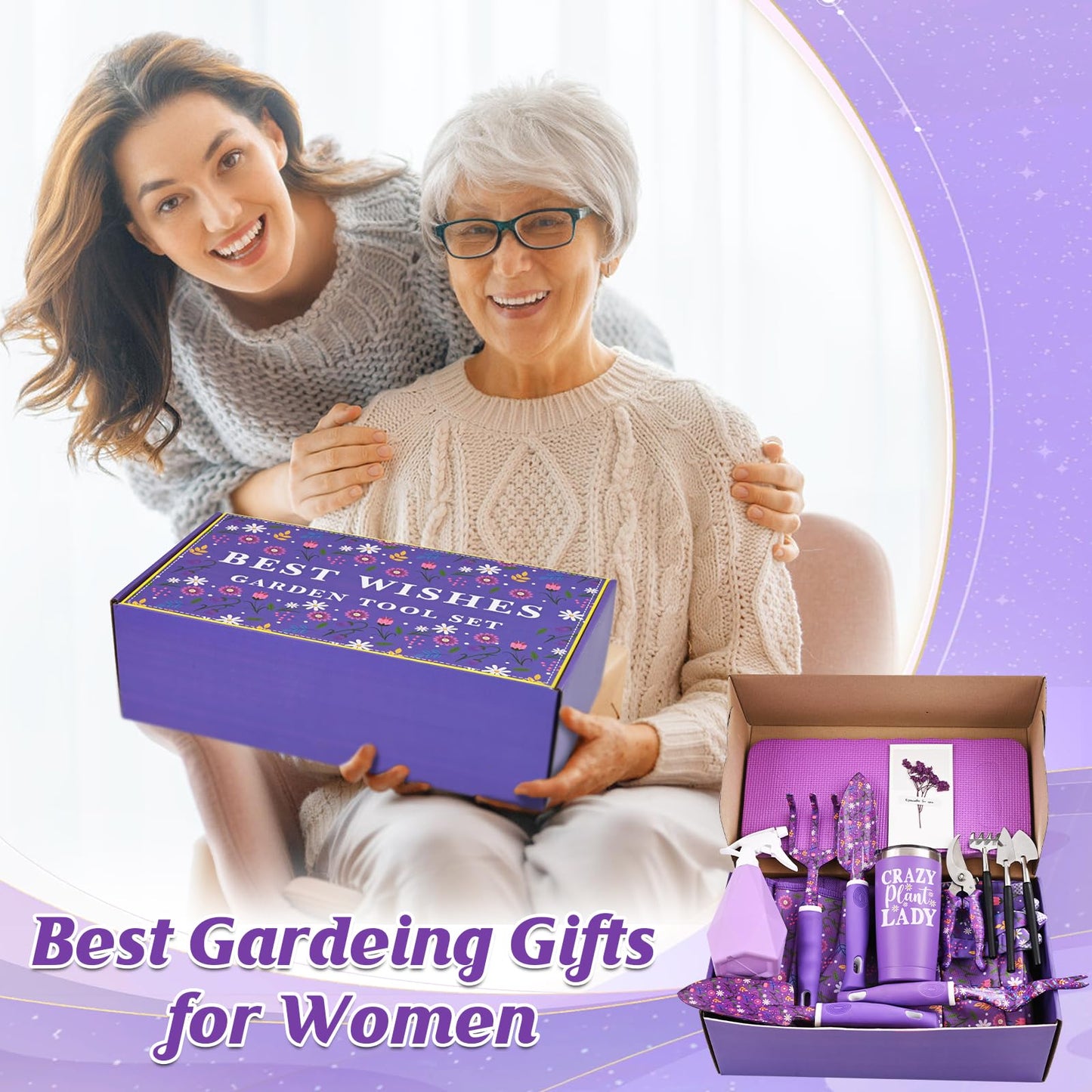 Gardening Gifts for Women, Gardening Tools for Women, 14 PCS Garden Tools Set Kit with Garden Tool Bag, Plant Lover Gifts Birthday Gifts for Mom Grandma Aunt (Purple)