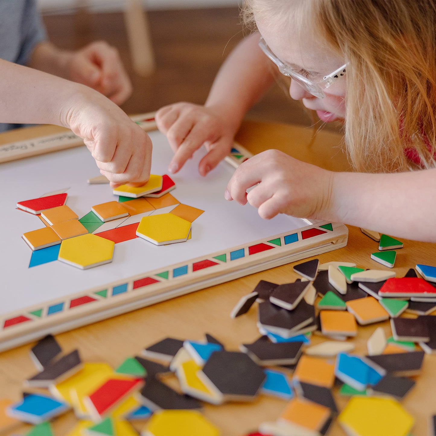 Melissa & Doug Deluxe Wooden Magnetic Pattern Blocks Set - Educational Toy with 120 Magnets and Carrying Case