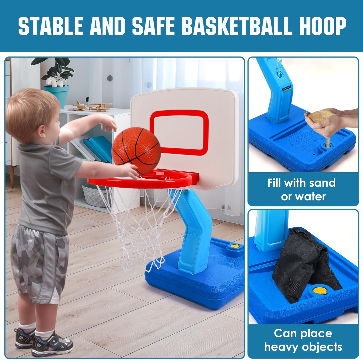 SUPER JOY Toddler Basketball Hoop Height Adjustable Kids Basketball Hoop for Indoor Outdoor Play Portable Basketball Goal Poolside Hoop, Basketball Game Toy for Boys Girls Aged 1 2 3 4 5