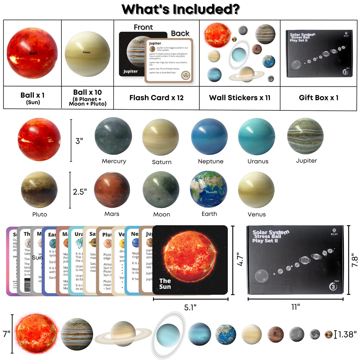 Solar System Stress Ball, Flashcard & Wall Stickers Decor for Kids Room, Preschool Learning Resources, Planets, Space Toys for 3+ Year Old Boys, Jouet Enfant 4 Ans, Educational Toys for Kids 4-6