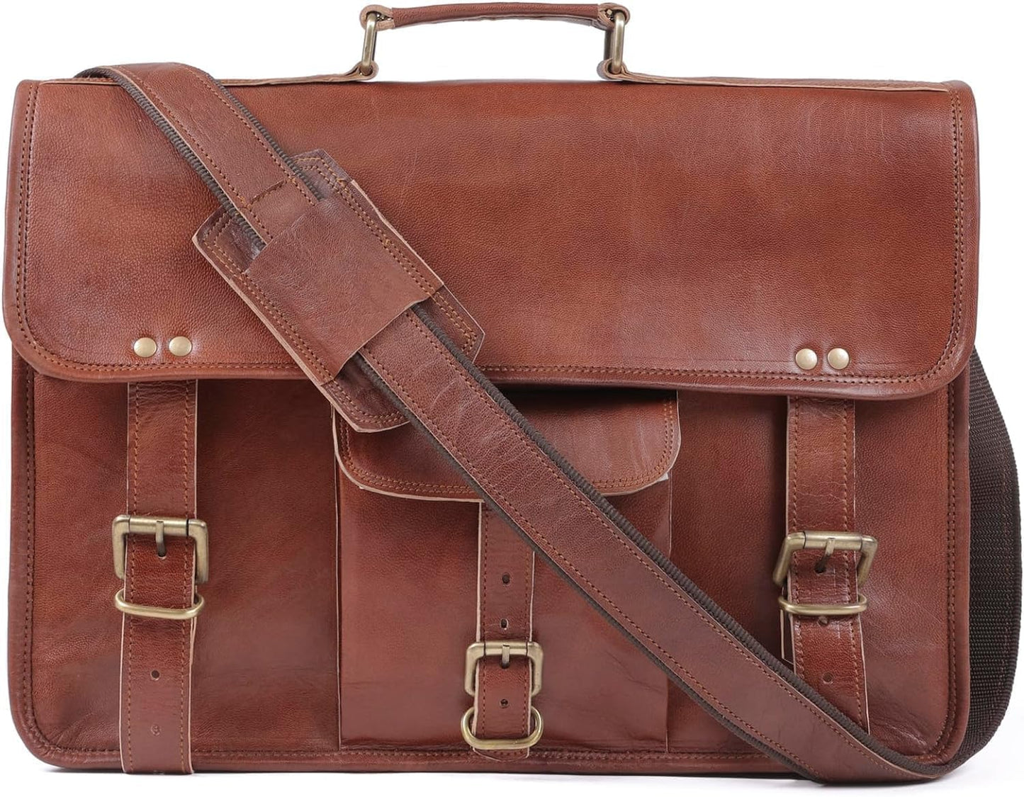 Alaska exports Leather Laptop Bag | Leather Messenger for Men and Women | Briefcases for Men | A Perfect Satchel can be Used for School and Work (11 x 15 inchs)