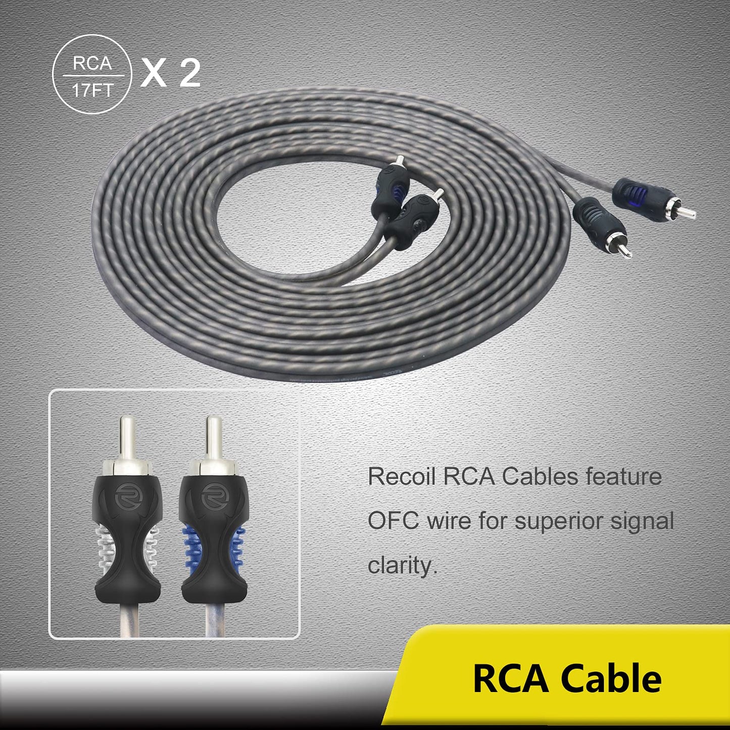 Recoil RC4D True 4 Gauge Car Audio Dual Amplifiers CCA Wiring Installation Kits with OFC RCA Cable