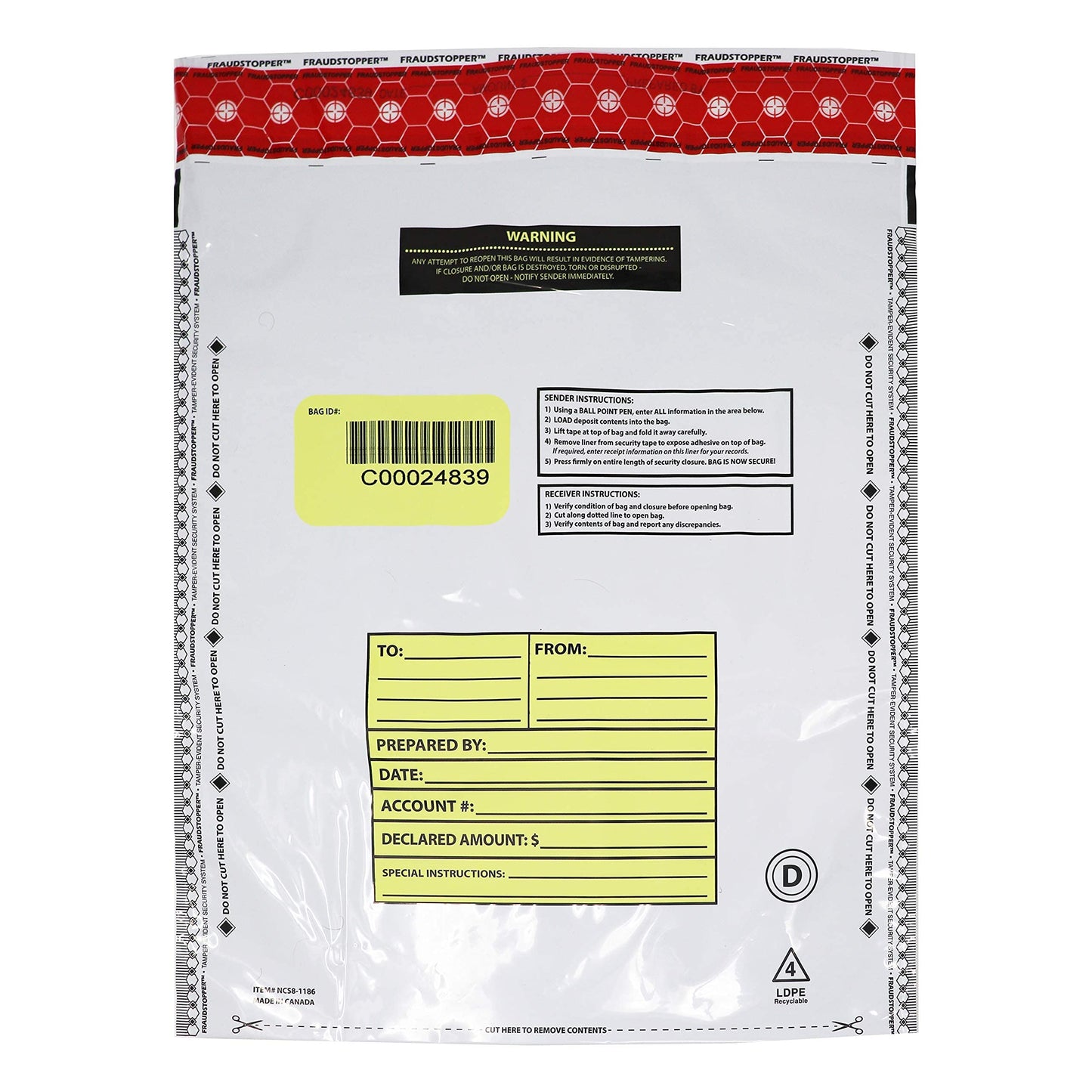 Nadex Tamper Evident Cash and Coin Bank Deposit Bags for Fraud Prevention, 12 x 16, Opaque, 100 Pack