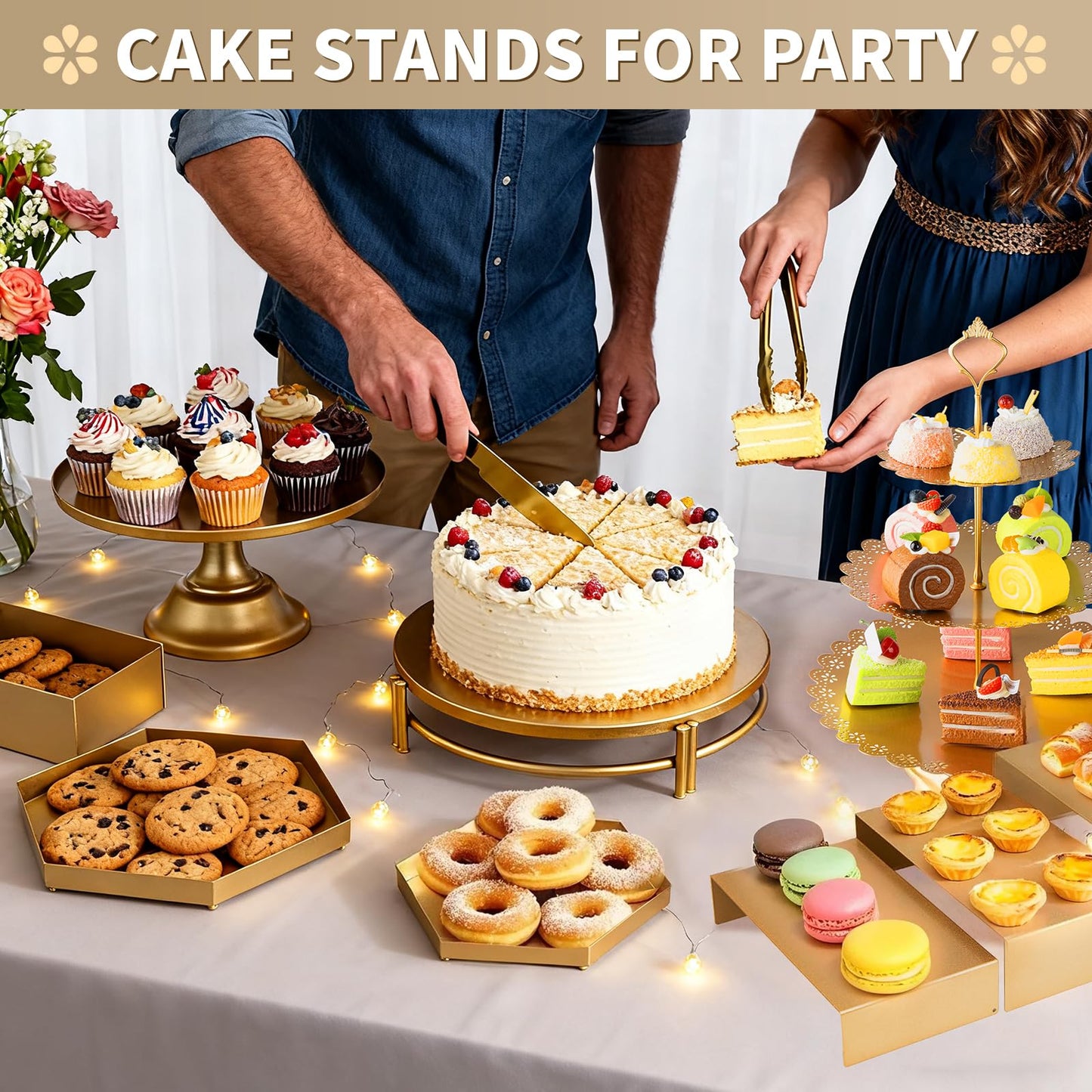BUQ 12 PCS Gold Cake Stand Set, Dessert Table Display Set with Metal Cupcake Stand and Cake Stands for Party, Wedding, Birthday, Anniversary, Baby Shower, Thanksgiving, Christmas