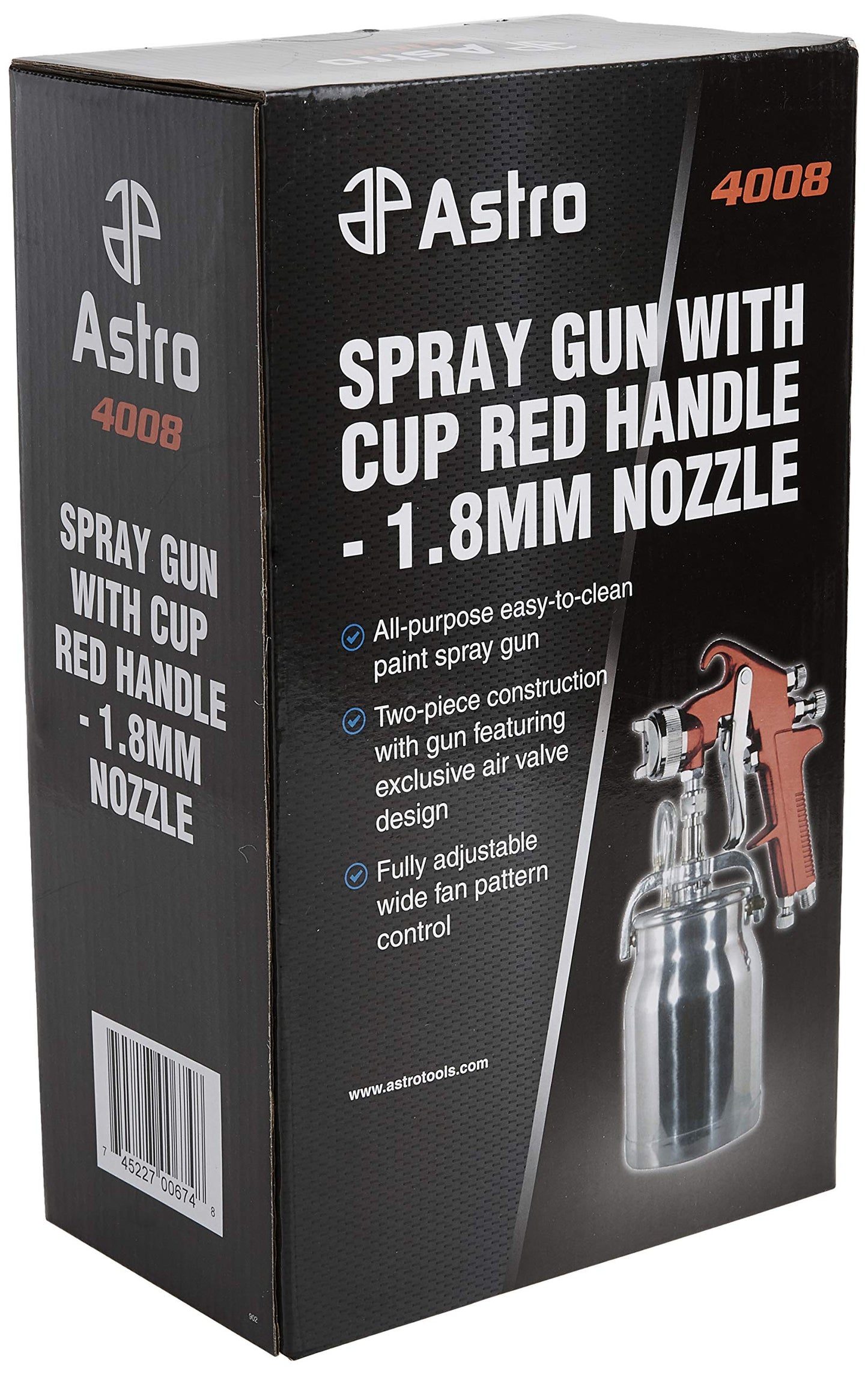 Astro Pneumatic Tool 4008 Spray Gun with Cup - Red Handle 1.8mm Nozzle