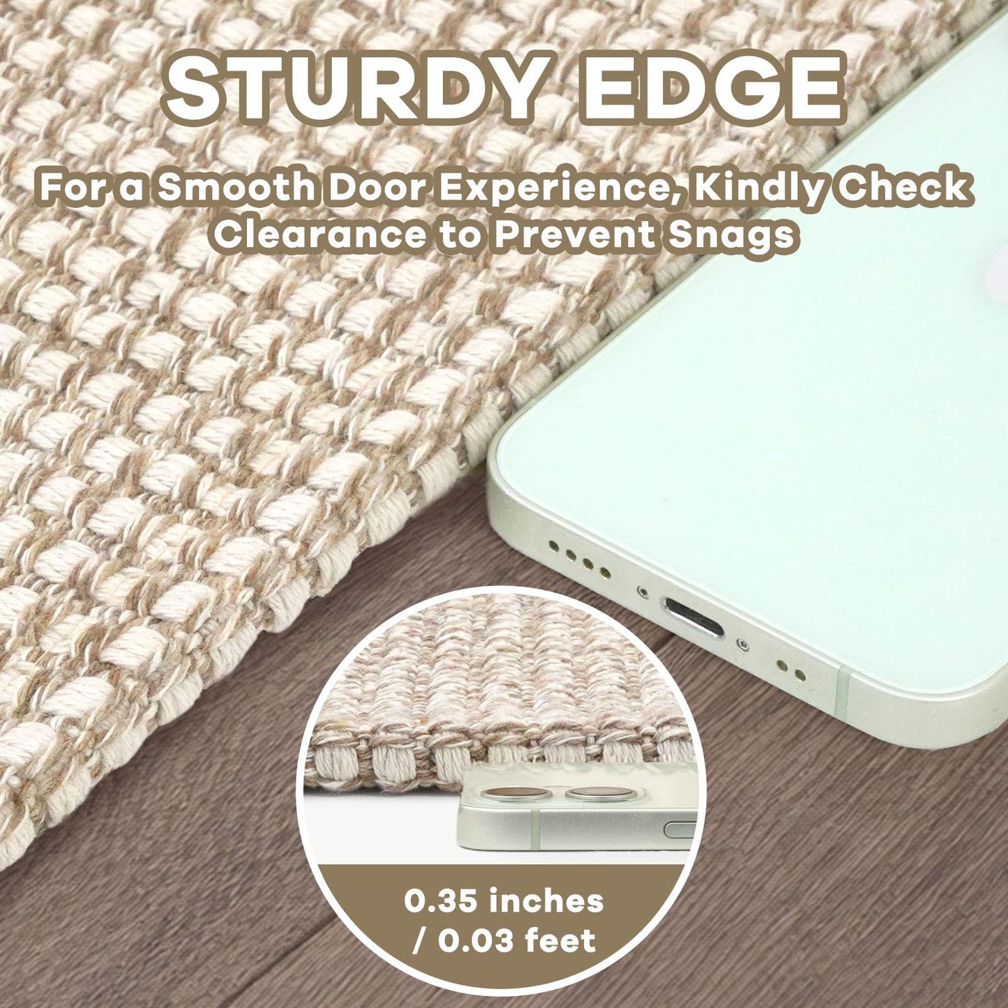 EARTHALL Woven Area Rug 3x5 Ft Washable Rugs for Entryway Braided Non Slip Rubber Backed Throw Rugs Door Mat Indoor Outdoor Entrance Cotton Carpet for Kitchen Foyer Front Door, Beige/Ivory
