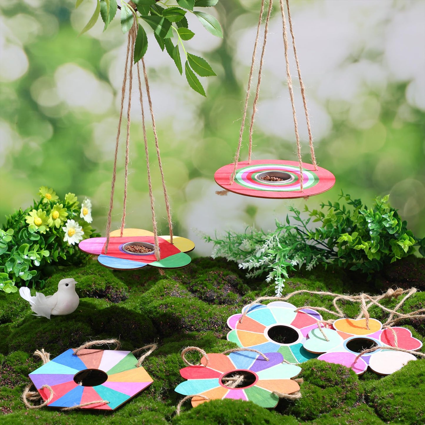 DoubleFill 36 Pcs Bird Feeder Craft Kits for Kids Ages 3-8 Make Your Own Bird Feeders Kids Arts and Crafts DIY Wooden Art Painting Flock Feeders for Outside DIY Craft for Garden Outdoor Decoration