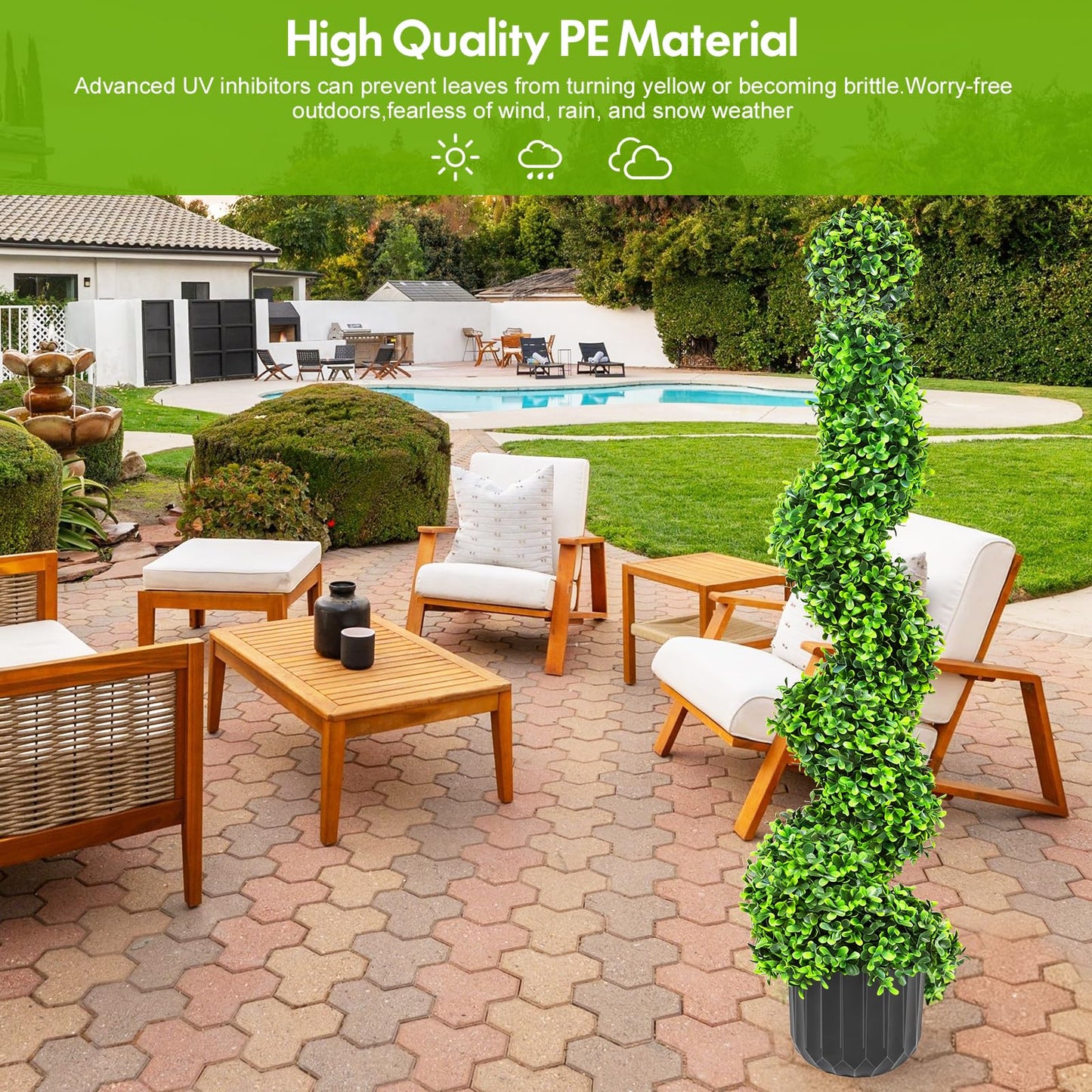 2 Pack 3FT Artificial Spiral Topiary Trees, Realistic Boxwood Trees, Evergreen PE Faux Plants with Durable Pot, Outdoor & Indoor Year-Round Garden, Patio, Porch, Home Entryway Decor