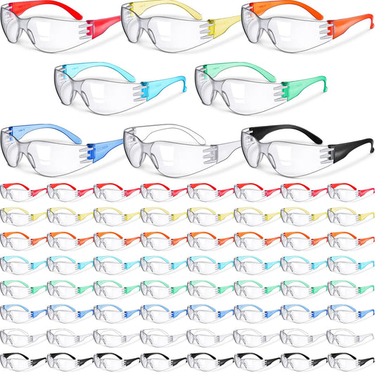 Yunsailing 64 Pairs Clear Safety Glasses for Man Woman Protective Glasses with Anti Fog Lens Scratch Impact Resistant Adult Color Temple Wrap Eye Protection Lab Shooting Construction